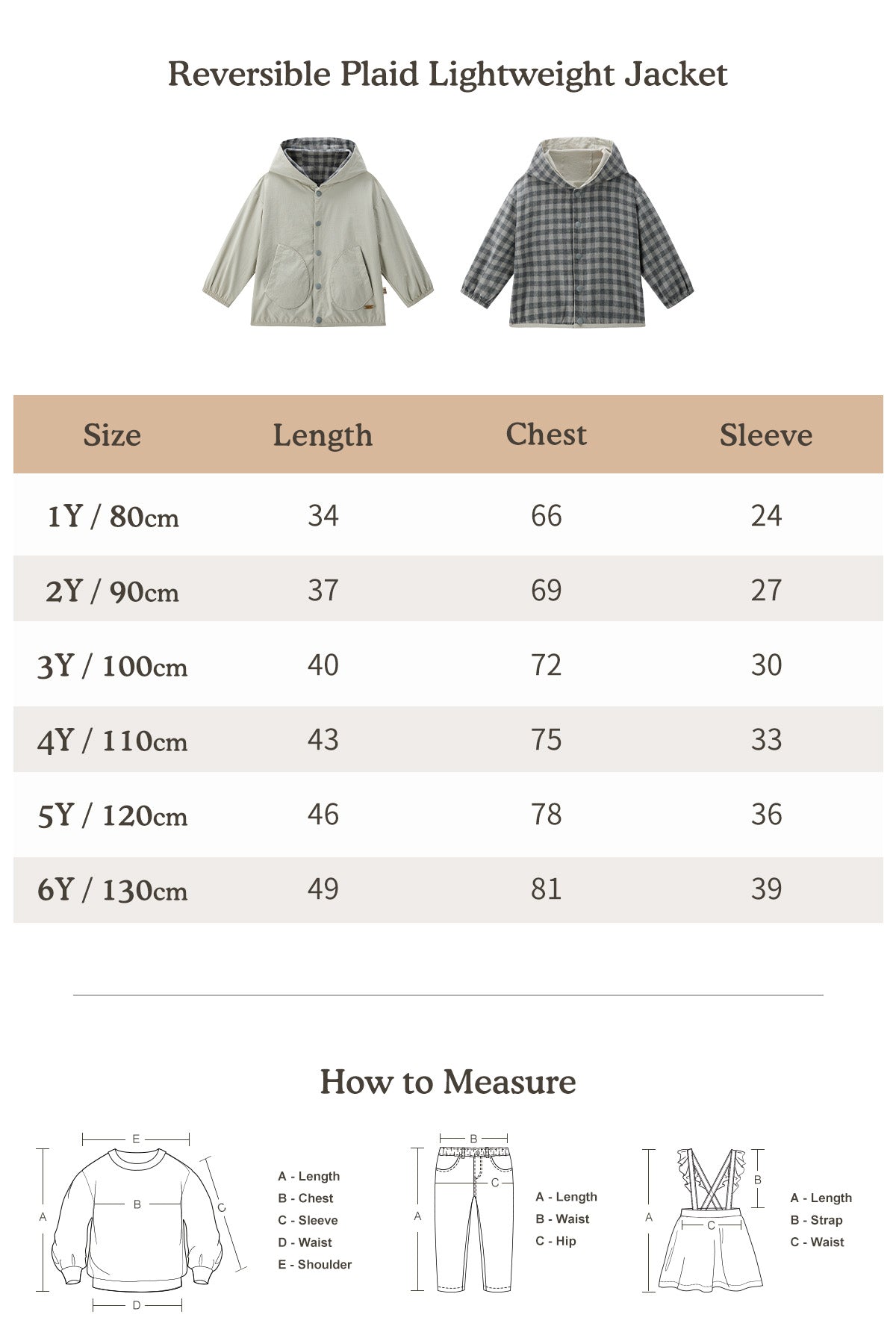 Reversible Plaid Lightweight Jacket Mist Gray - Size Chart