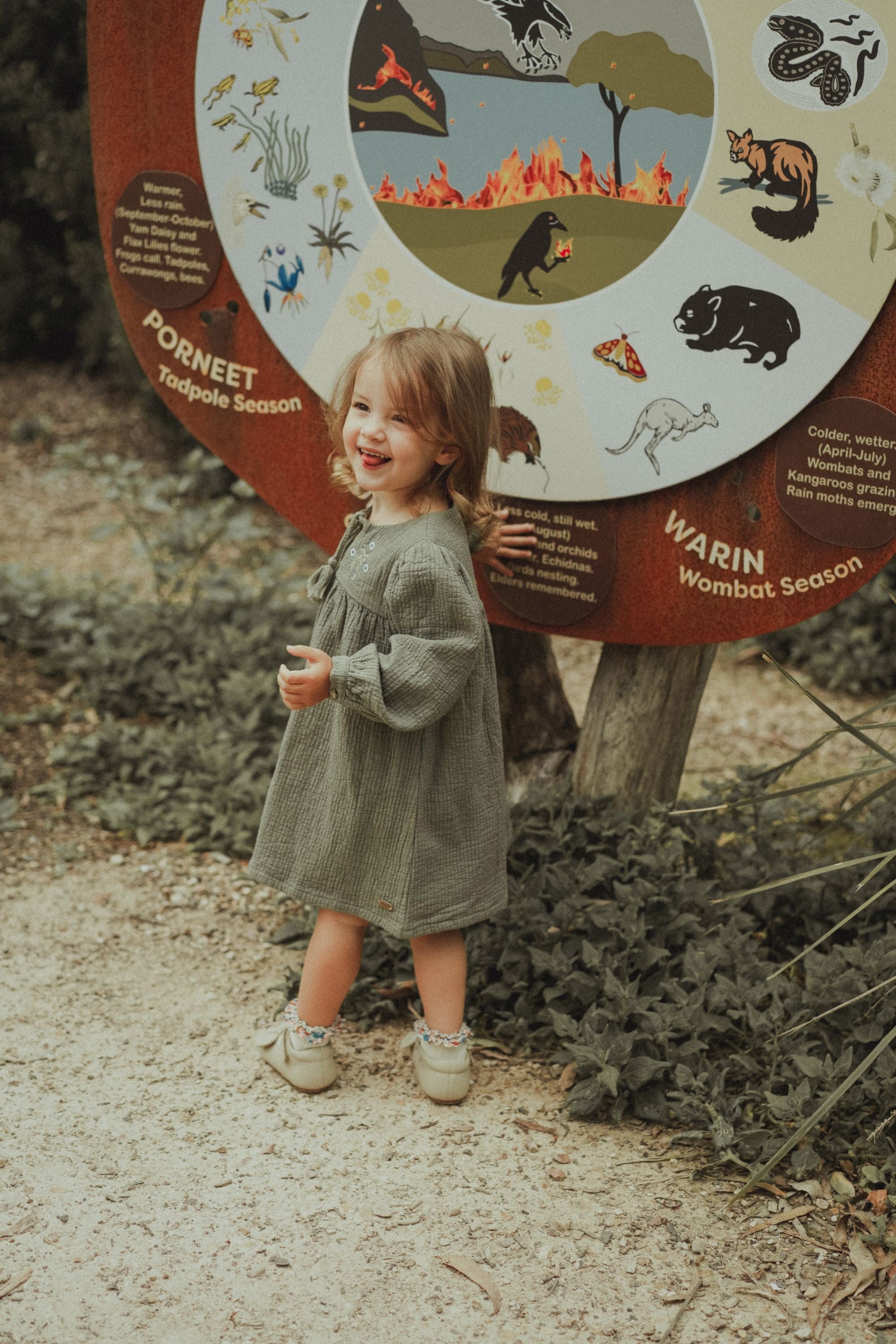 Long Sleeve Embroidered Dress - Olive Green WirraWirra Kids Long Sleeve Embroidered Dress - Olive Green WirraWirra Kids