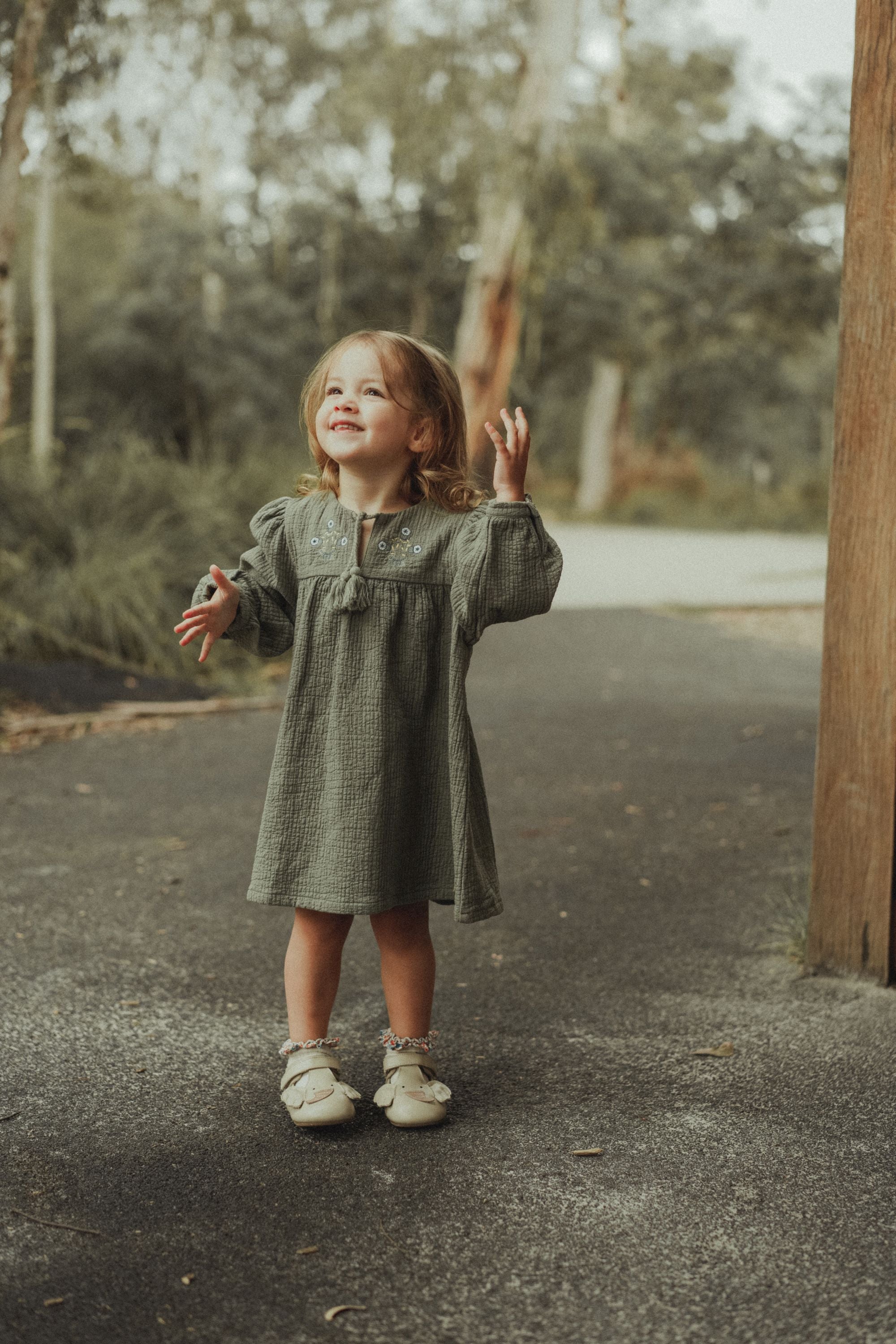 Long Sleeve Embroidered Dress - Olive Green WirraWirra Kids Long Sleeve Embroidered Dress - Olive Green WirraWirra Kids