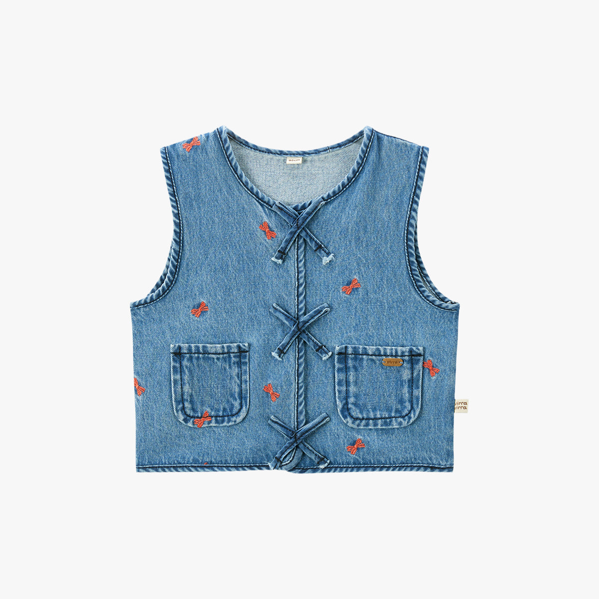 Bow Embroidered Denim Vest Denim - Main
