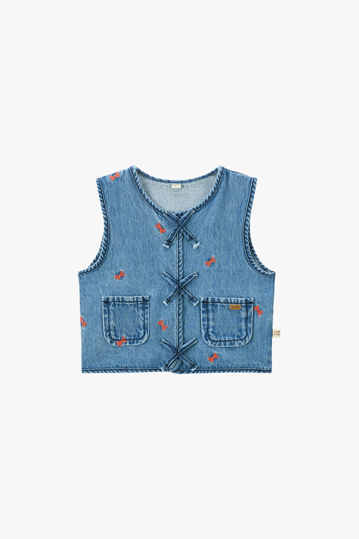 Bow Embroidered Denim Vest Denim - Main