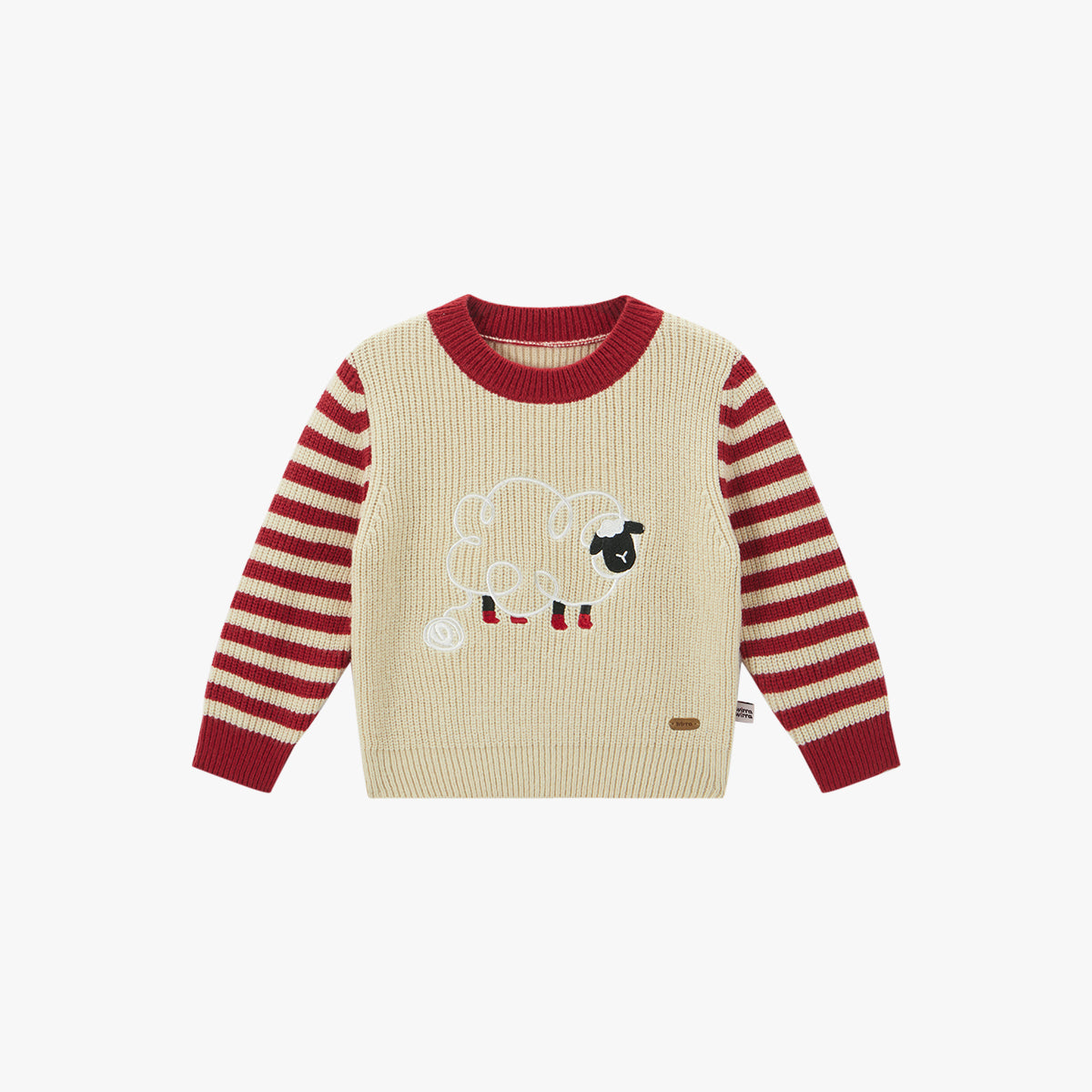 Sheep-Embroidered Stripe Sweater Holiday Red - Main