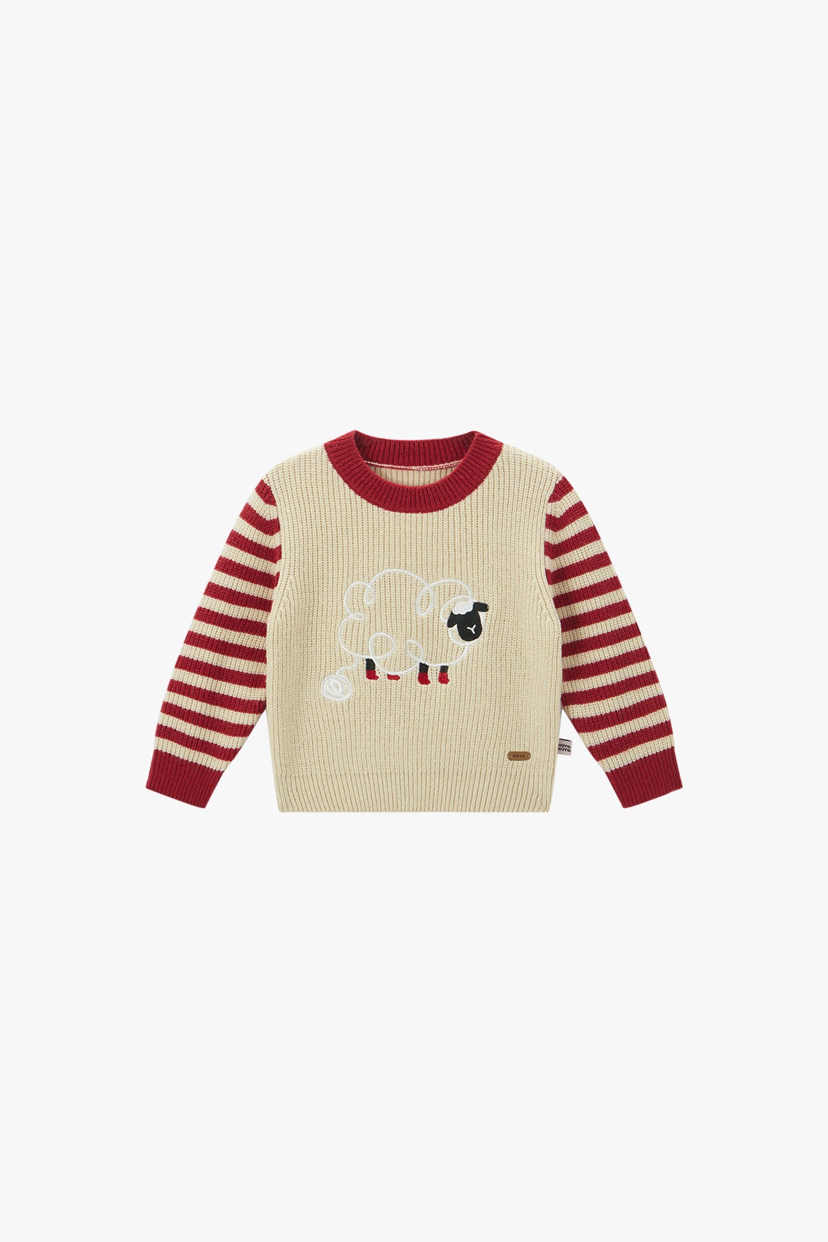 Sheep-Embroidered Stripe Sweater Holiday Red - Main