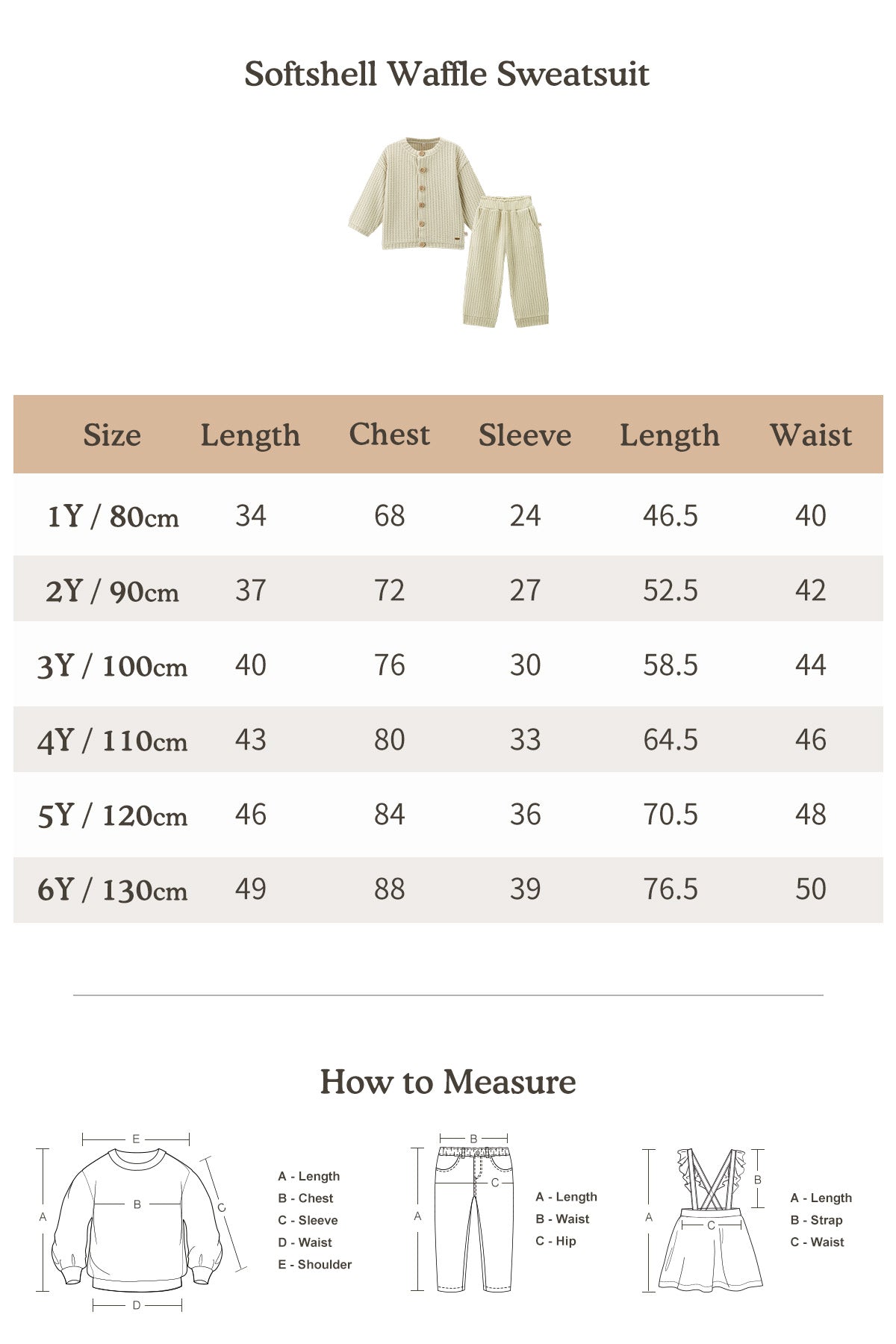 Softshell Waffle Sweatsuit Apricot - Size Chart