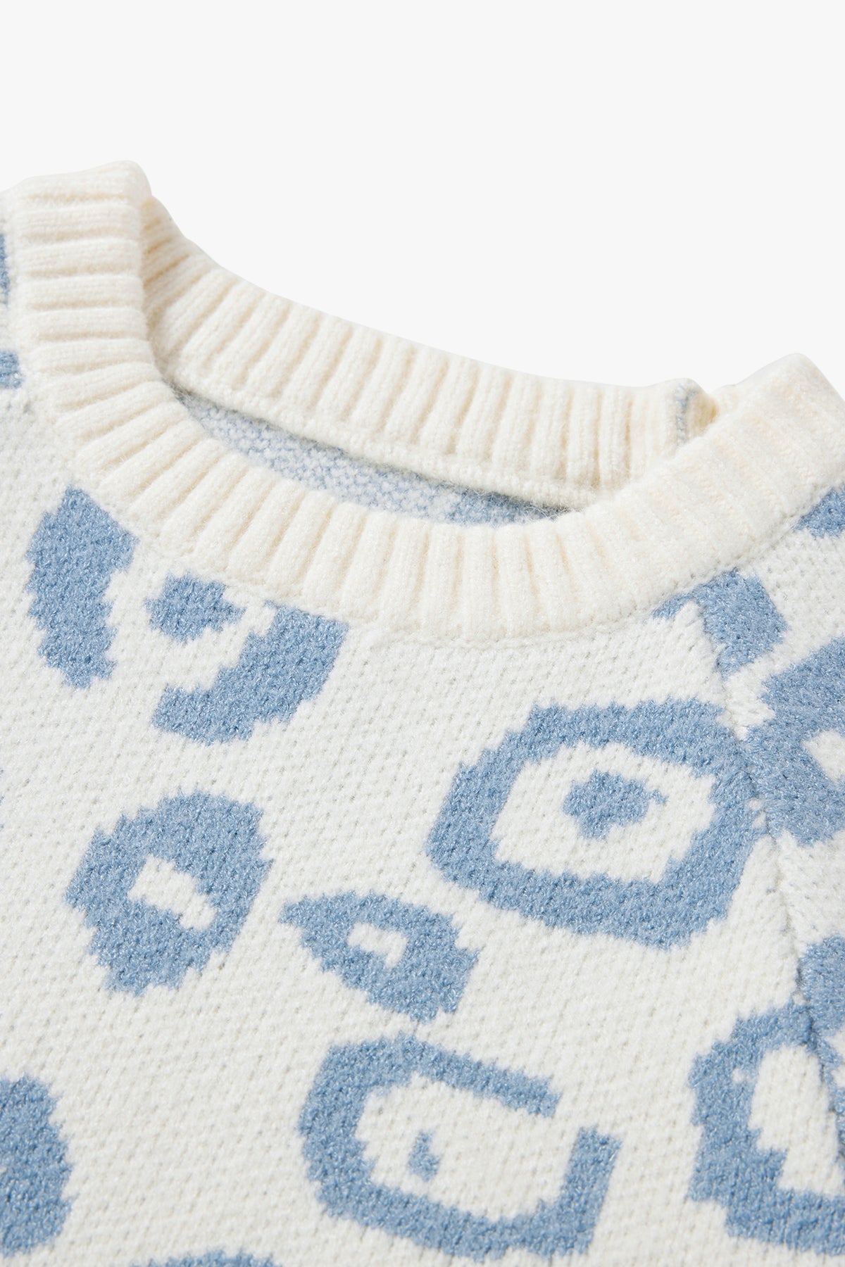 Leopard Print Wool Sweater Sky Blue - Detail
