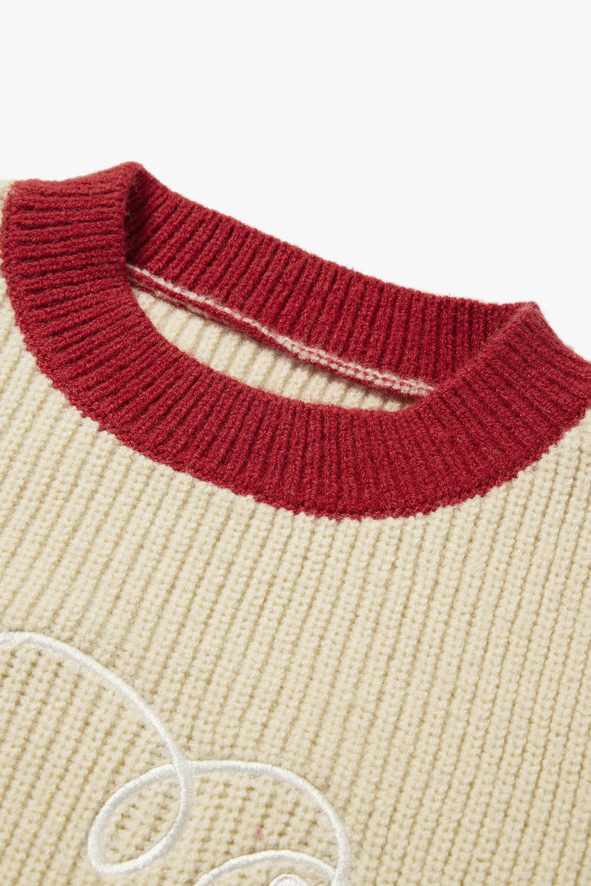 Sheep-Embroidered Stripe Sweater Holiday Red - Detail