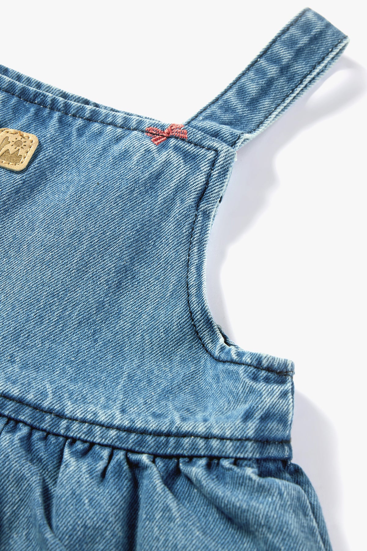 Bow Embroidered Denim Jumper Skirt Denim - Detail