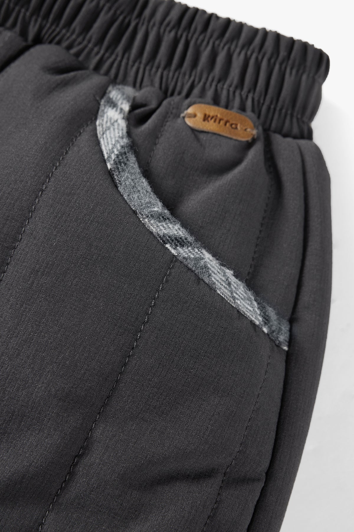 Quilted Plaid Pants Slate Grey - Detail