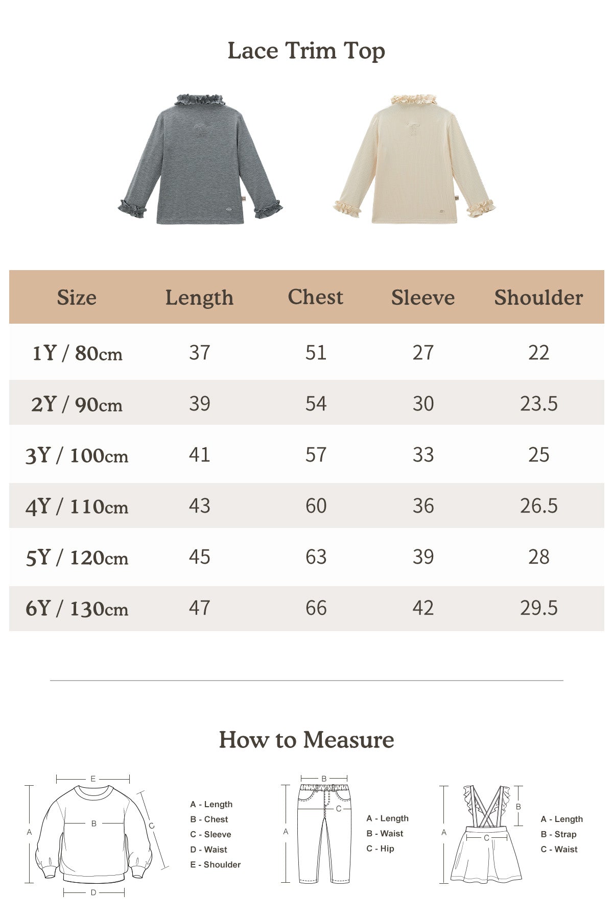 Lace Trim Top Cream - Size Chart