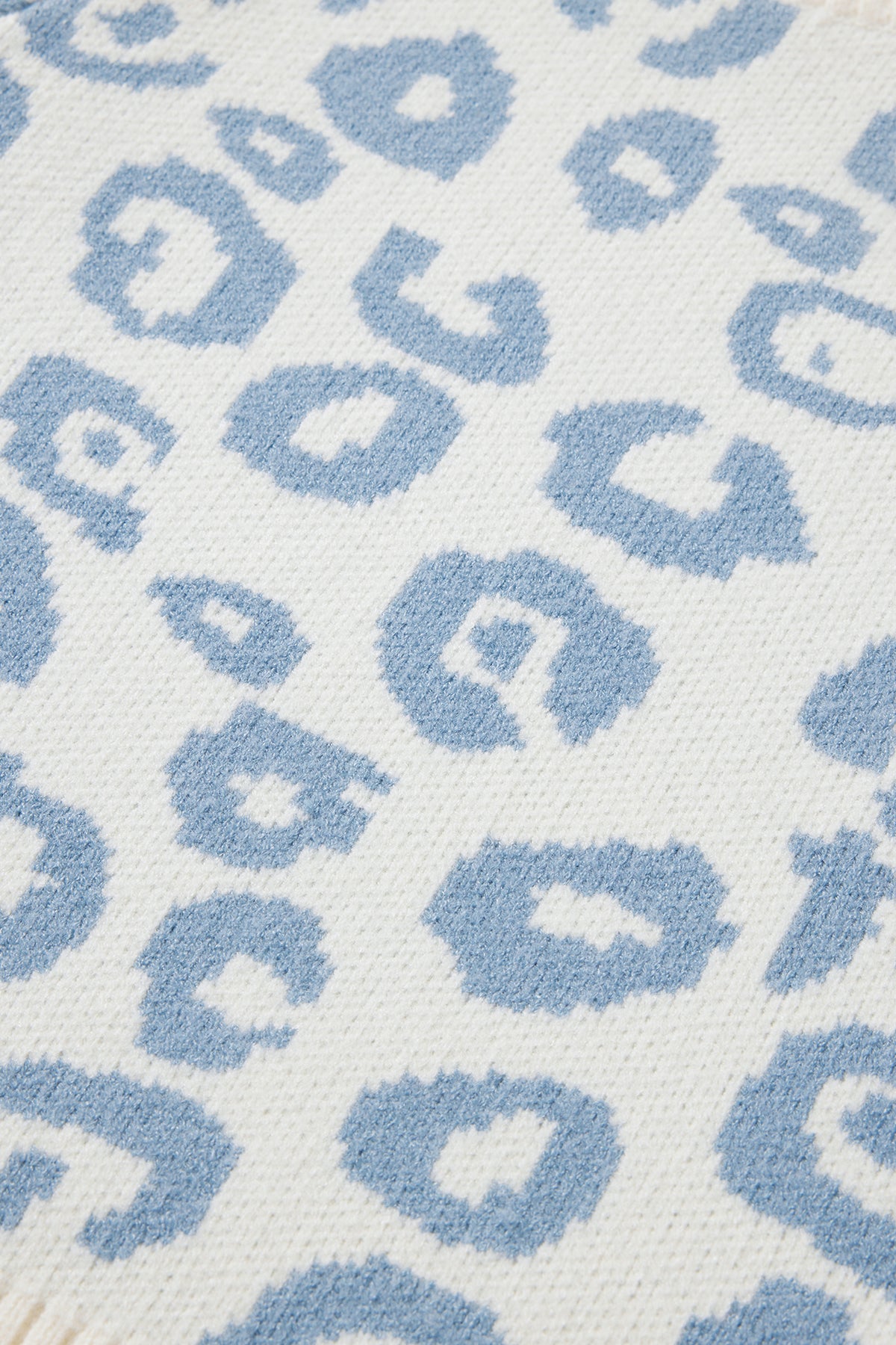 Leopard Print Wool Sweater Sky Blue - Detail