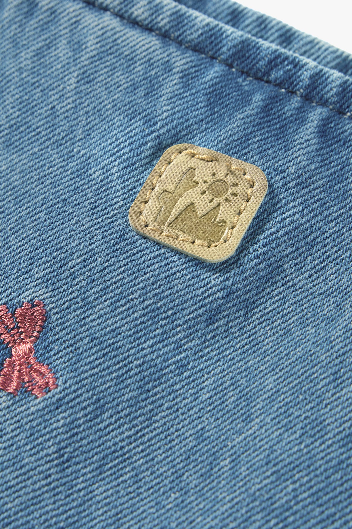 Bow Embroidered Denim Jumper Skirt Denim - Detail