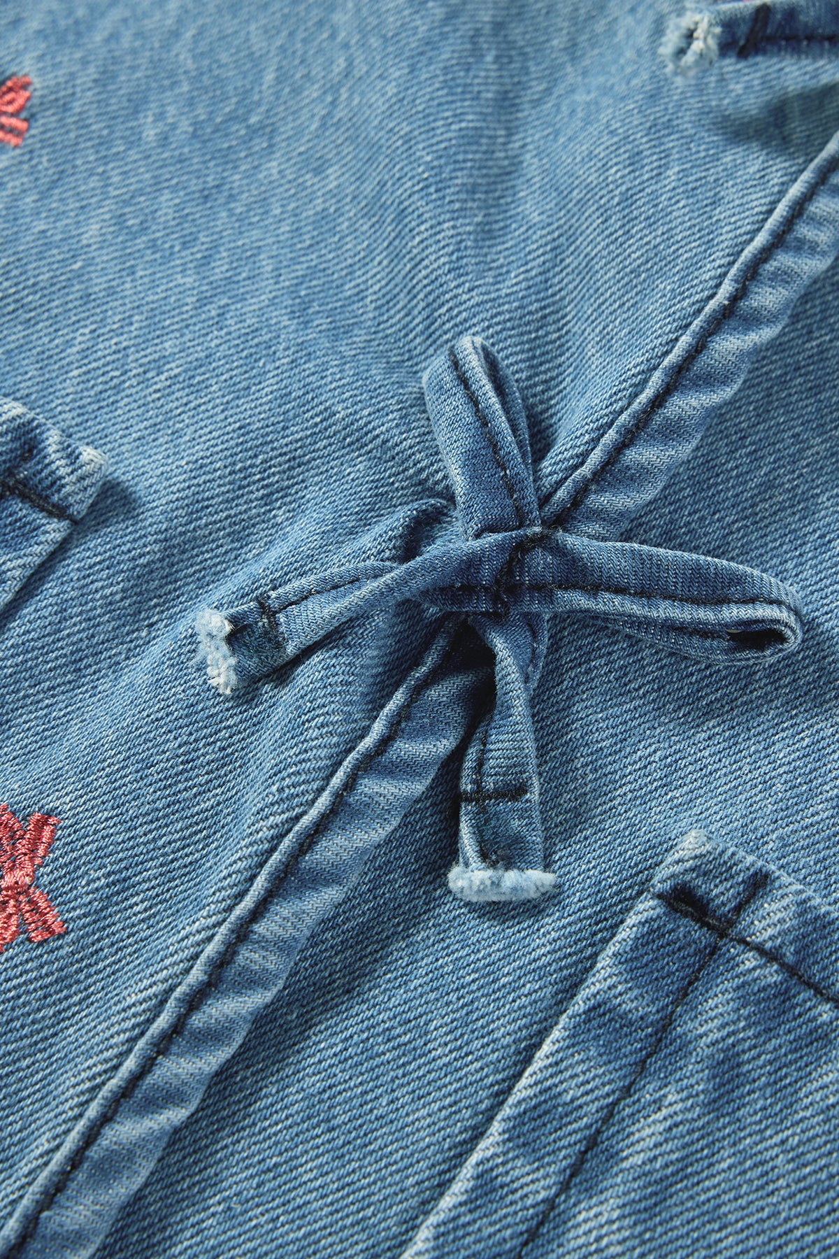 Bow Embroidered Denim Vest Denim - Detail