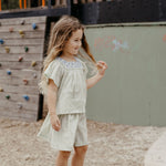 wirrawirra organic newborn outfit jacquard shorts pale green 24 Midsummer Dresses Girls New Arrivals Shorts Skirts