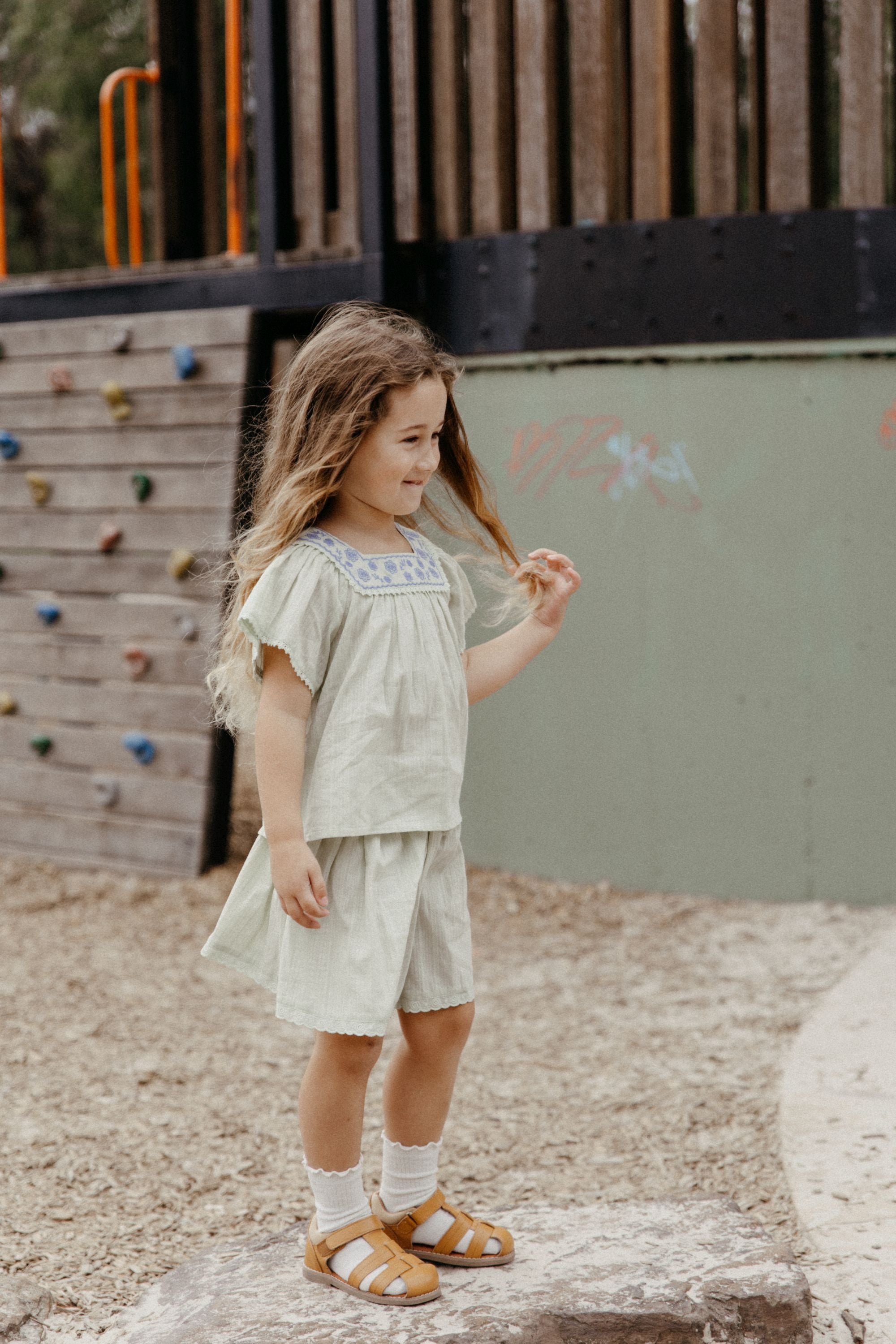 wirrawirra organic newborn outfit jacquard shorts pale green 24 Midsummer Dresses Girls New Arrivals Shorts Skirts