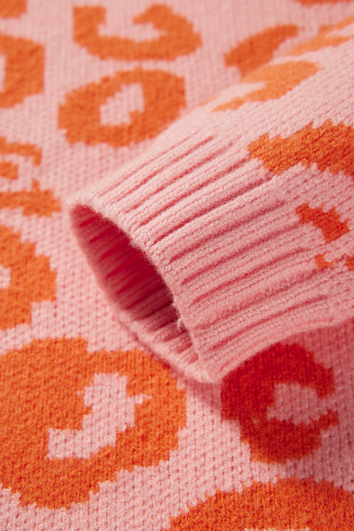 Leopard Print Wool Sweater Peach Pink - Detail