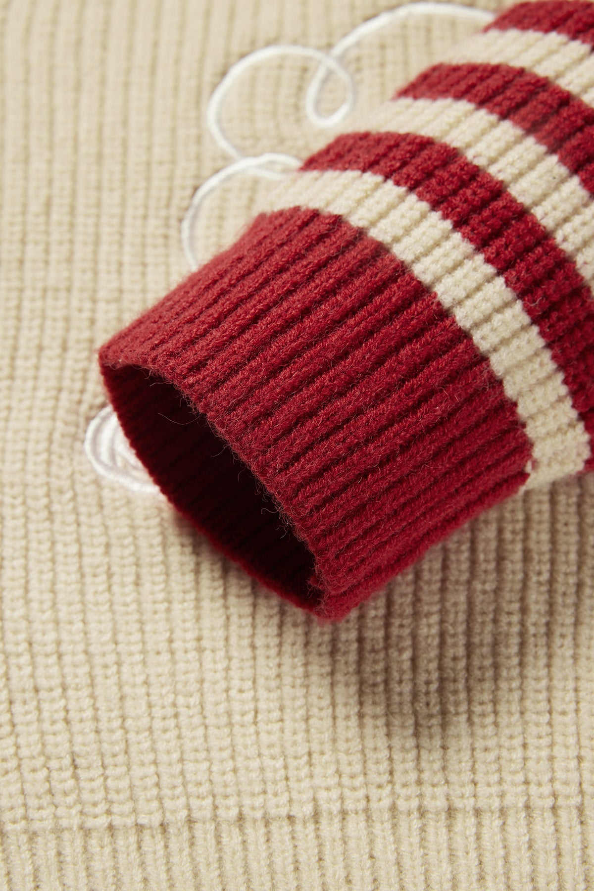 Sheep-Embroidered Stripe Sweater Holiday Red - Detail
