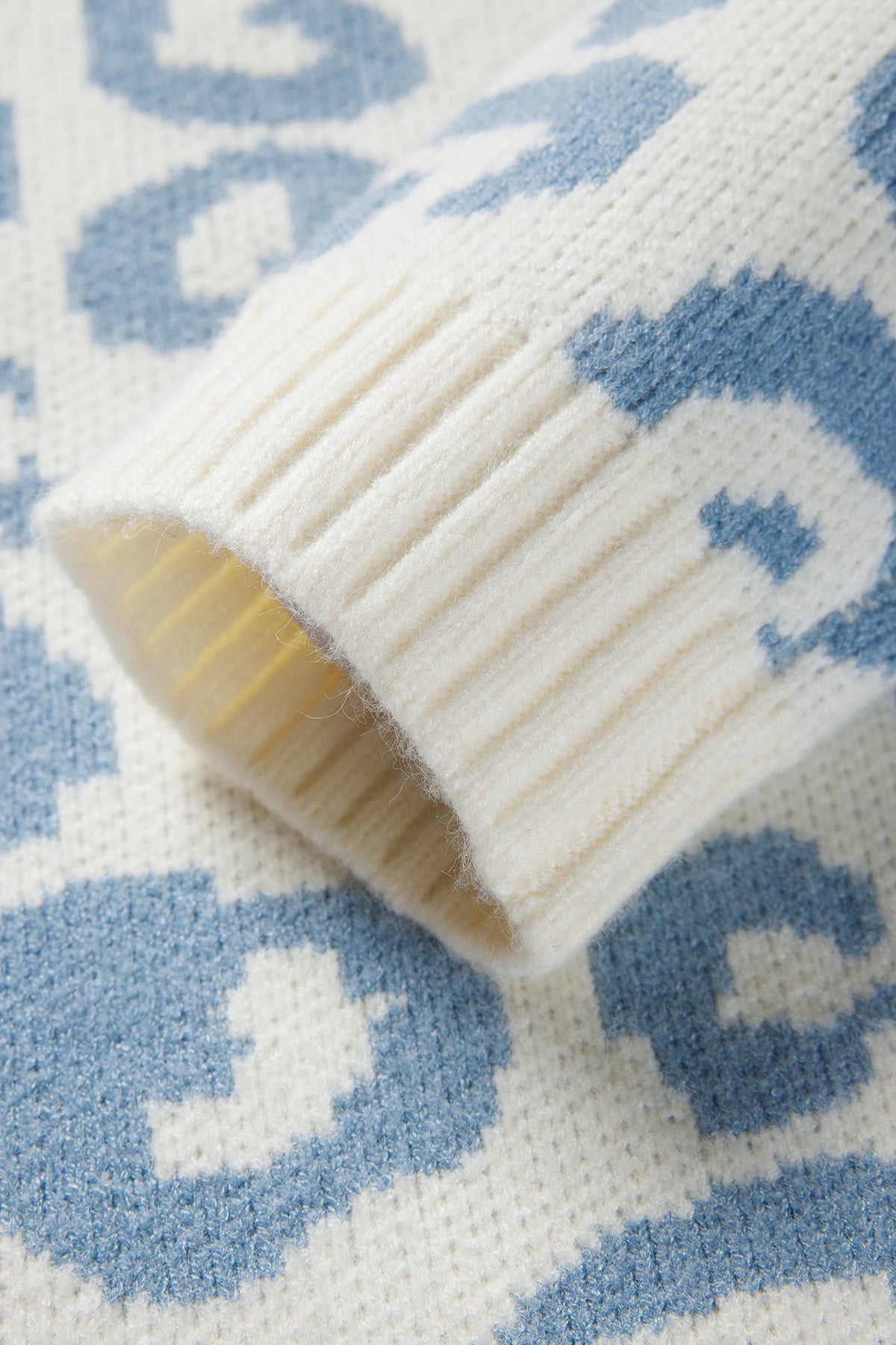 Leopard Print Wool Sweater Sky Blue - Detail