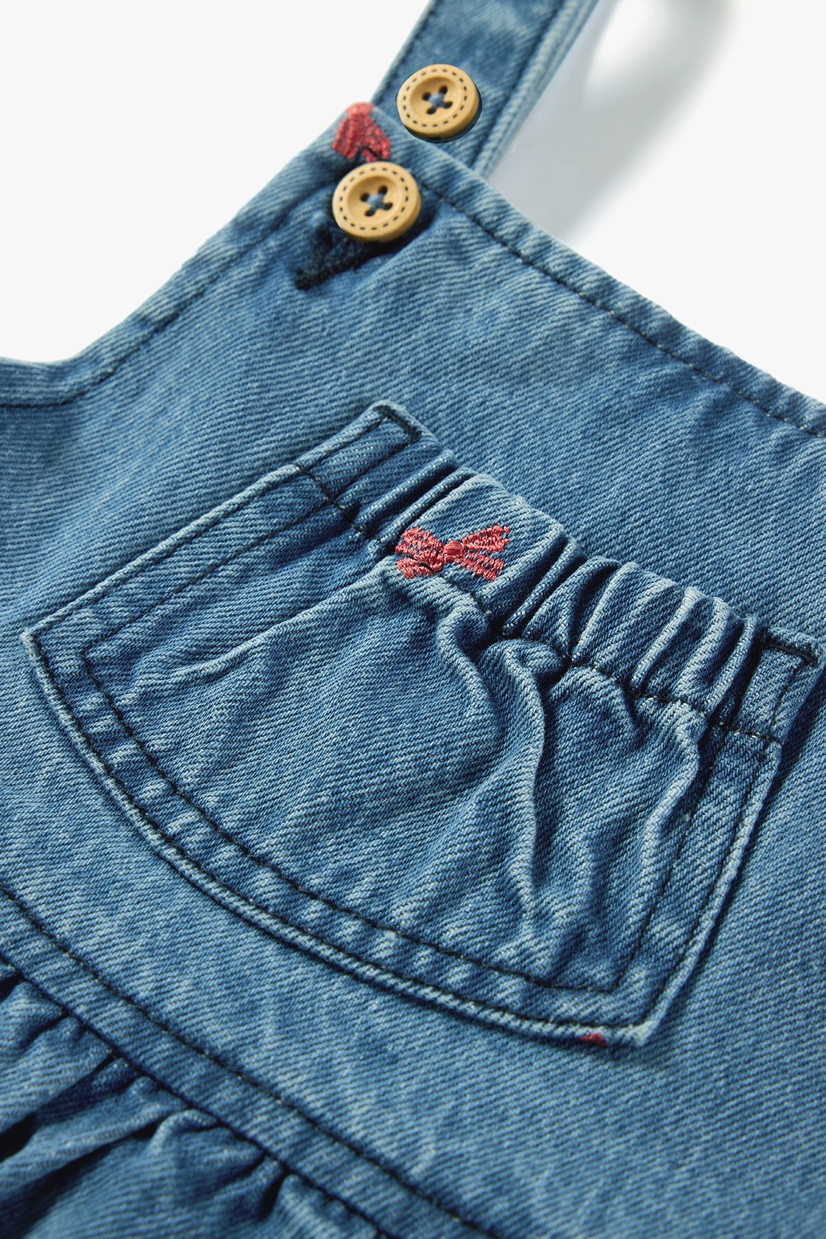 Bow Embroidered Denim Jumper Skirt Denim - Detail