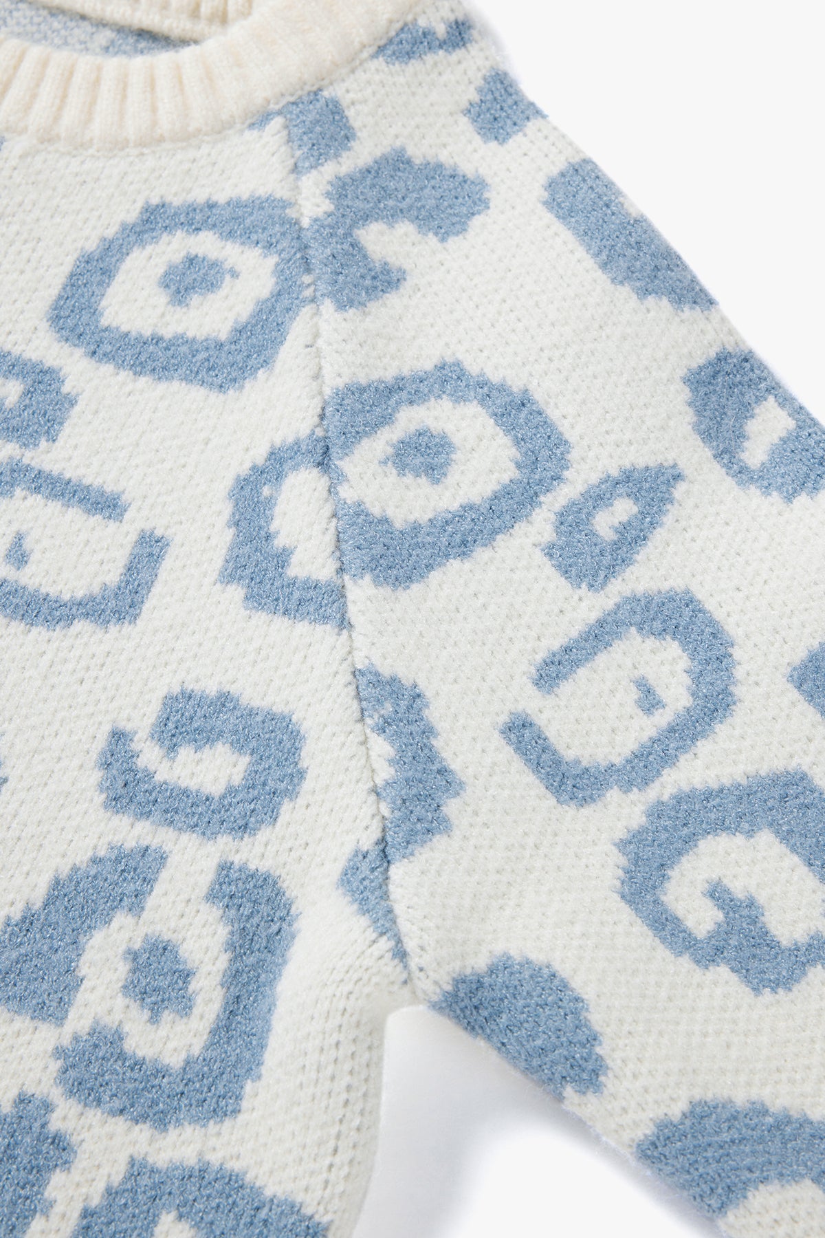 Leopard Print Wool Sweater Sky Blue - Detail