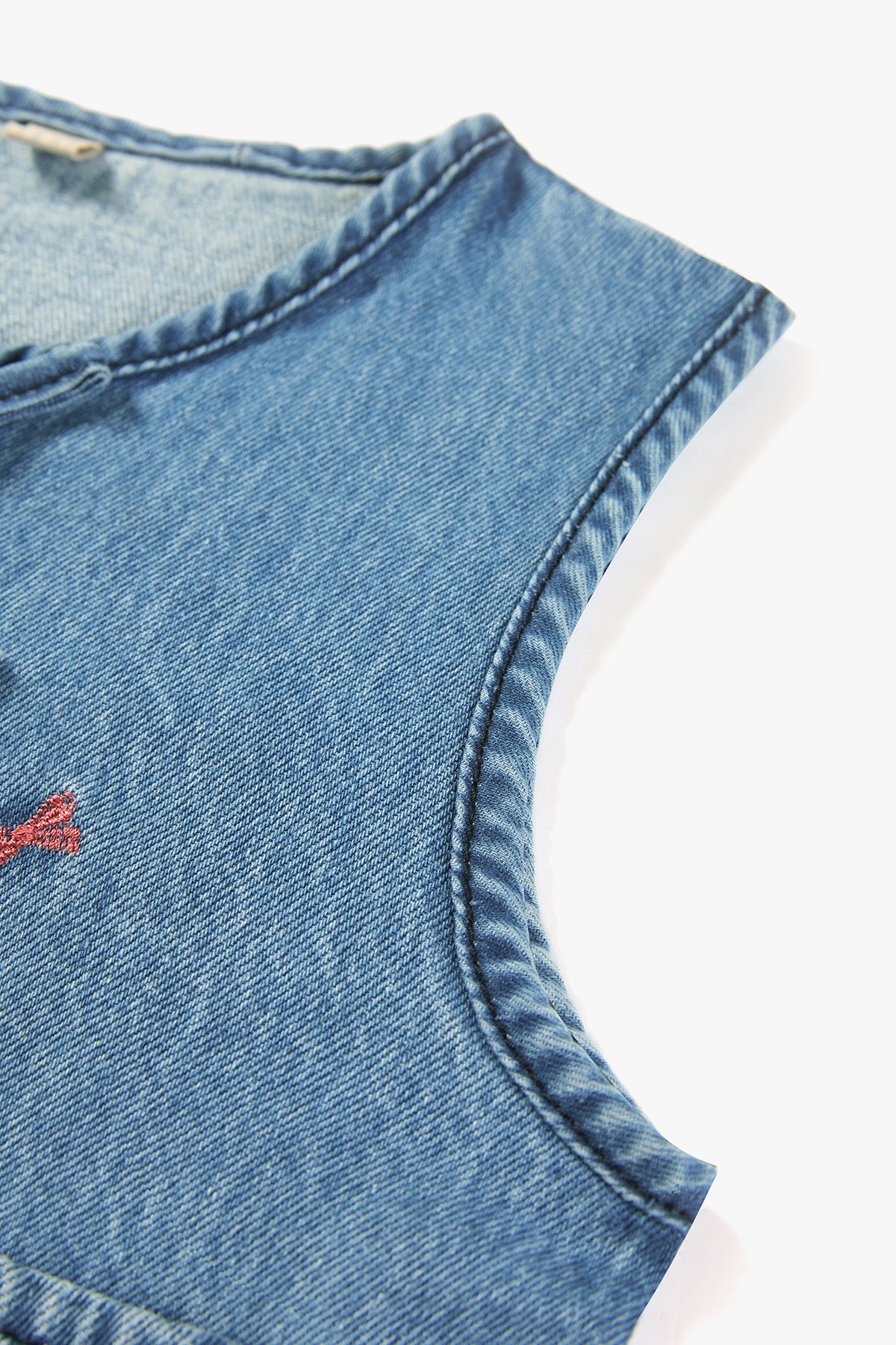Bow Embroidered Denim Vest Denim - Detail