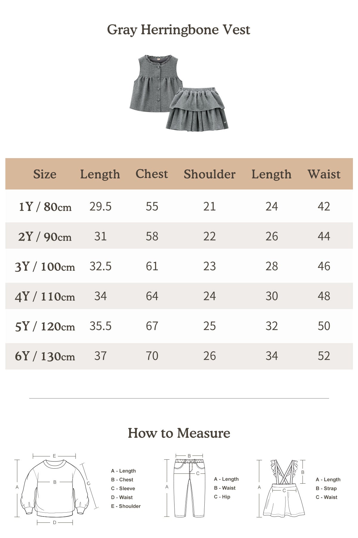 Gray Herringbone Vest Mid Gray - Size Chart
