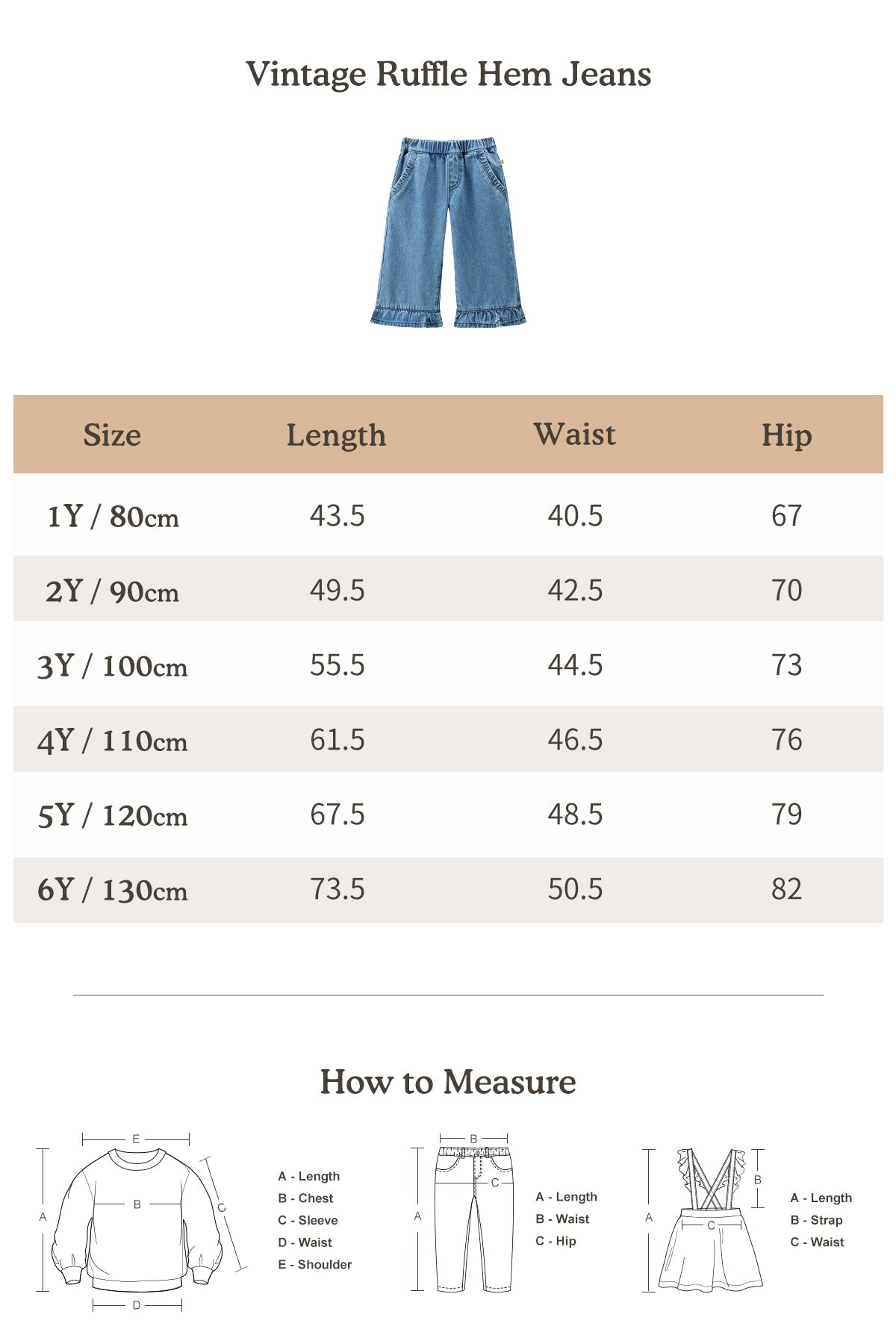 Vintage Ruffle Hem Jeans Denim - Size Chart
