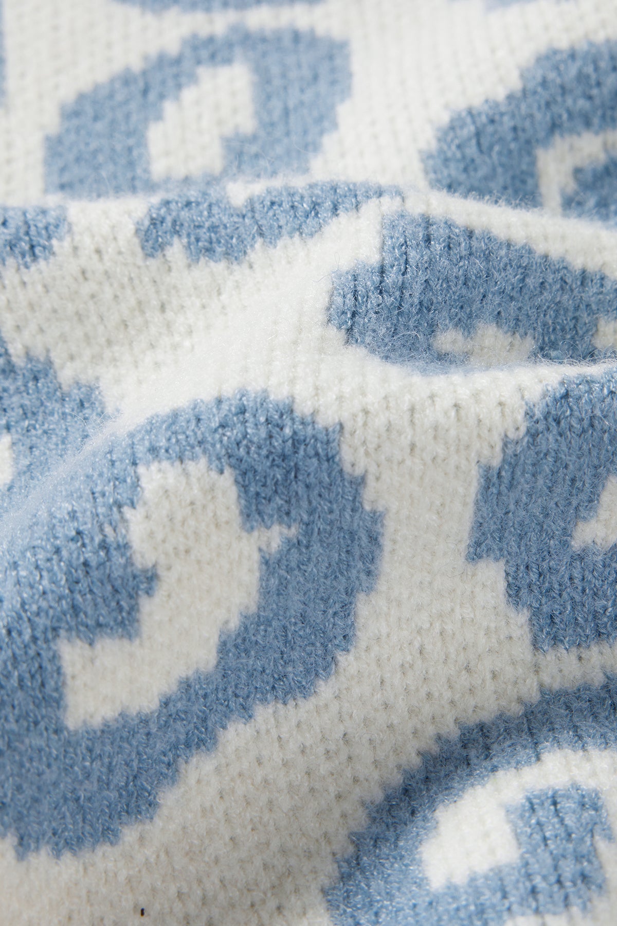 Leopard Print Wool Sweater Sky Blue - Detail