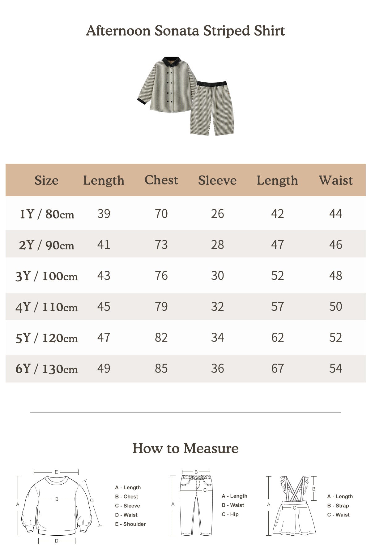 Afternoon Sonata Striped Shirt Stripe - Size Chart