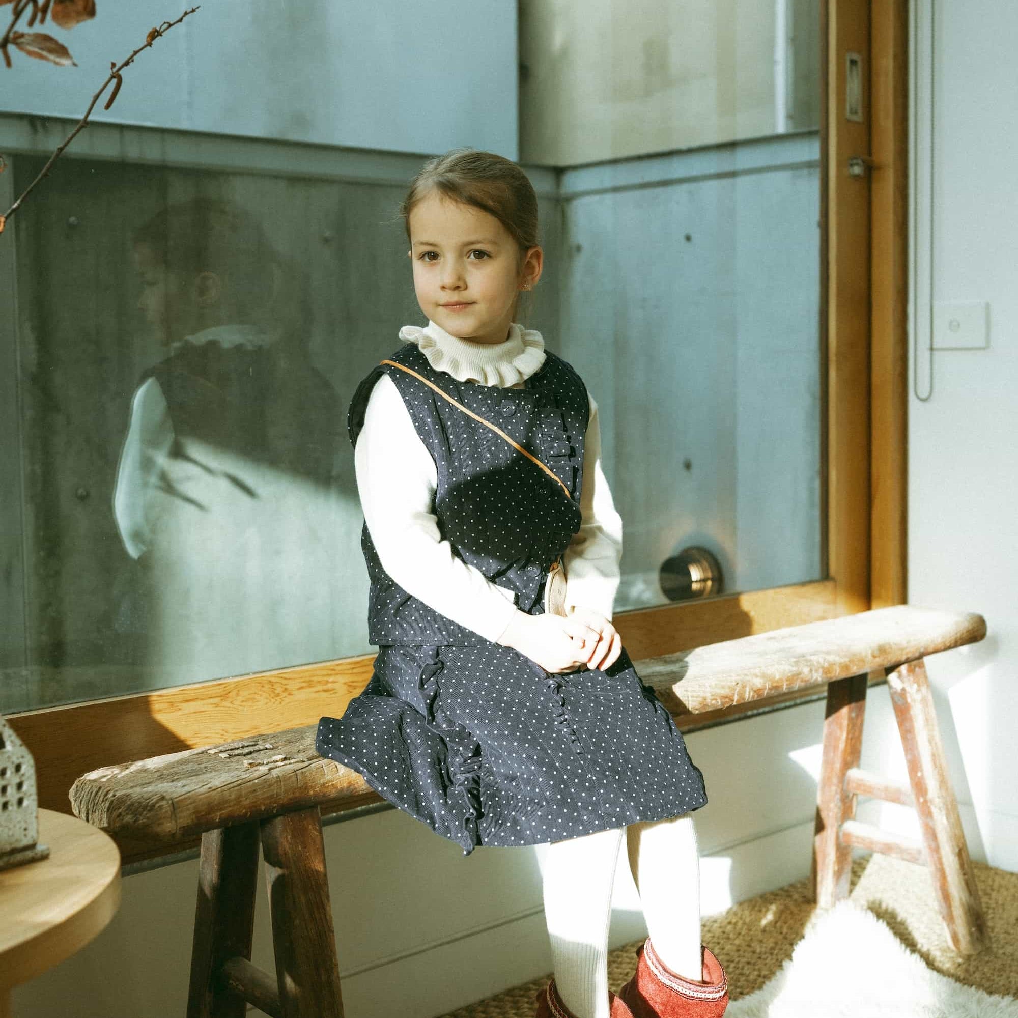 Polka Dot Corduroy Skirt Navy - Model