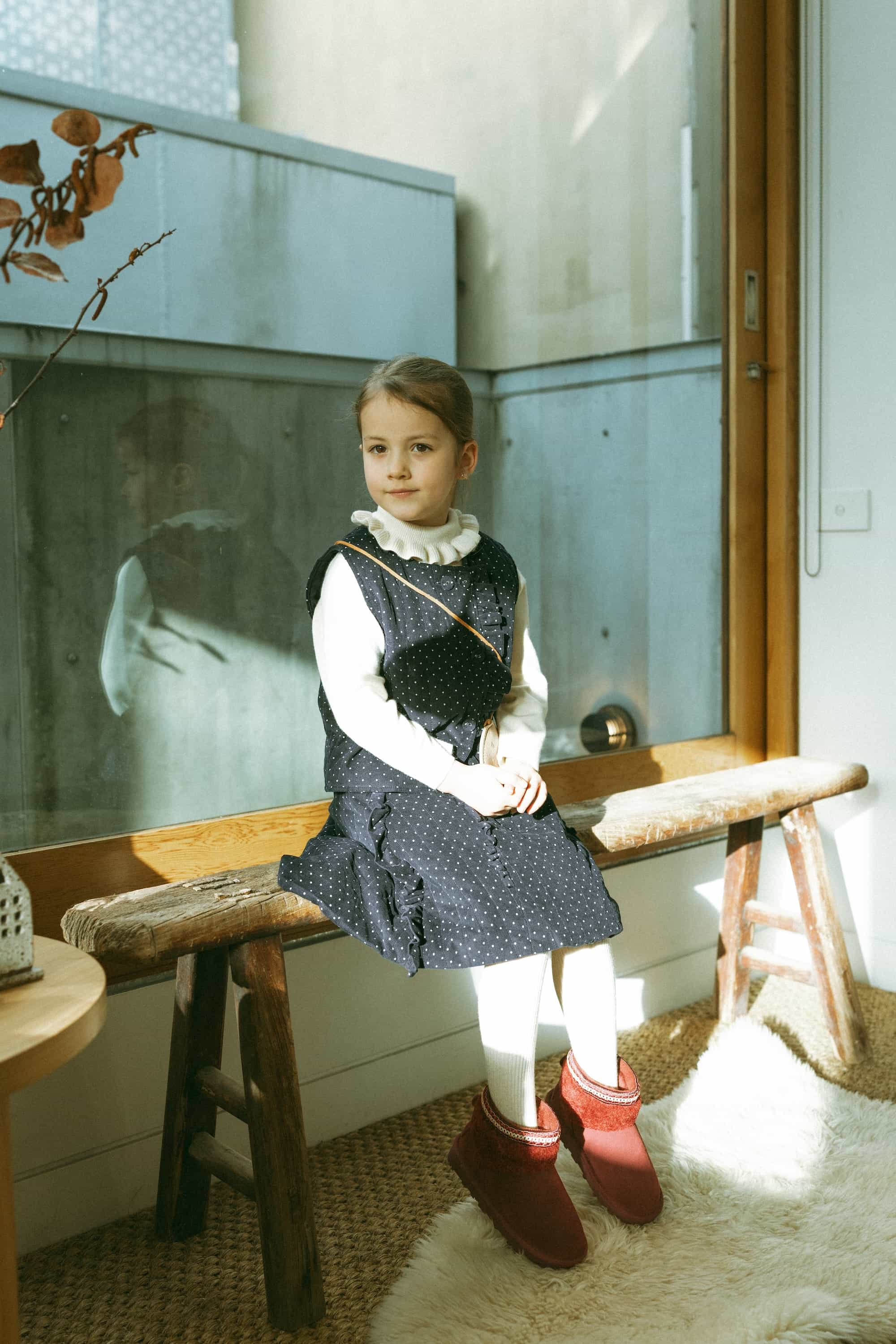 Polka Dot Corduroy Skirt Navy - Model