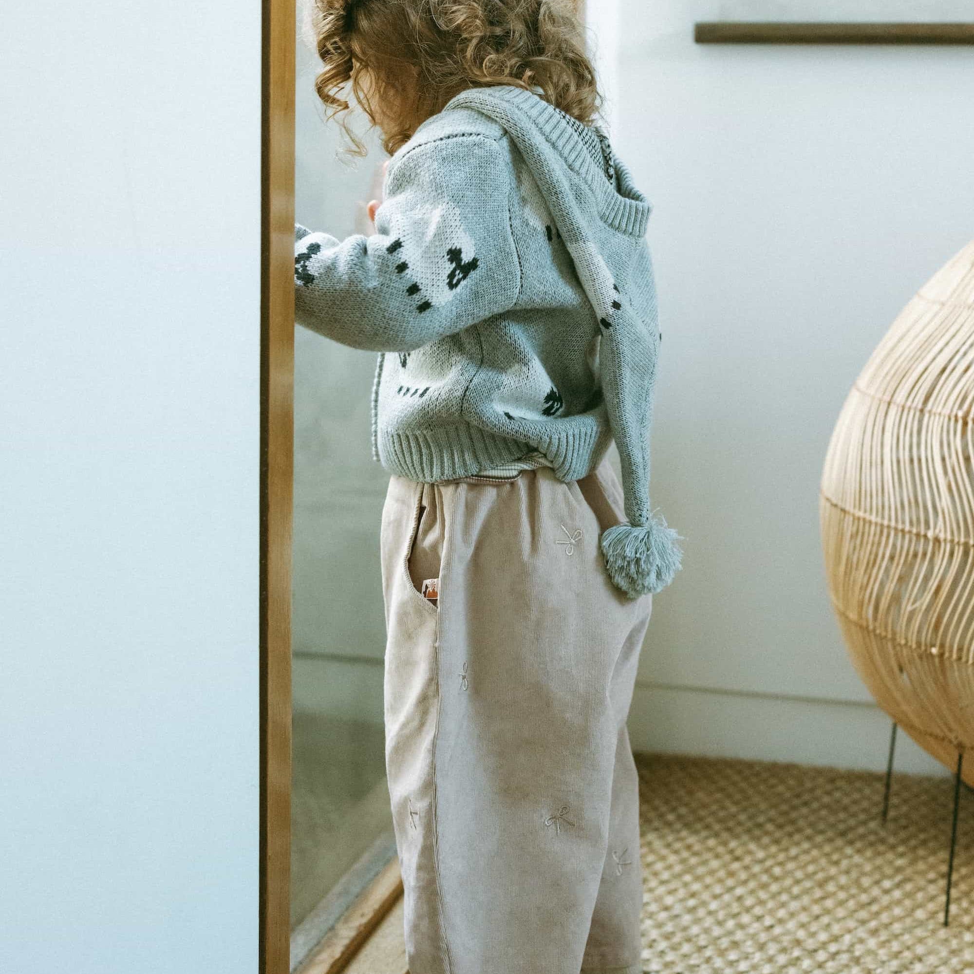 Embroidered Bow Balloon Pants Khaki - Model