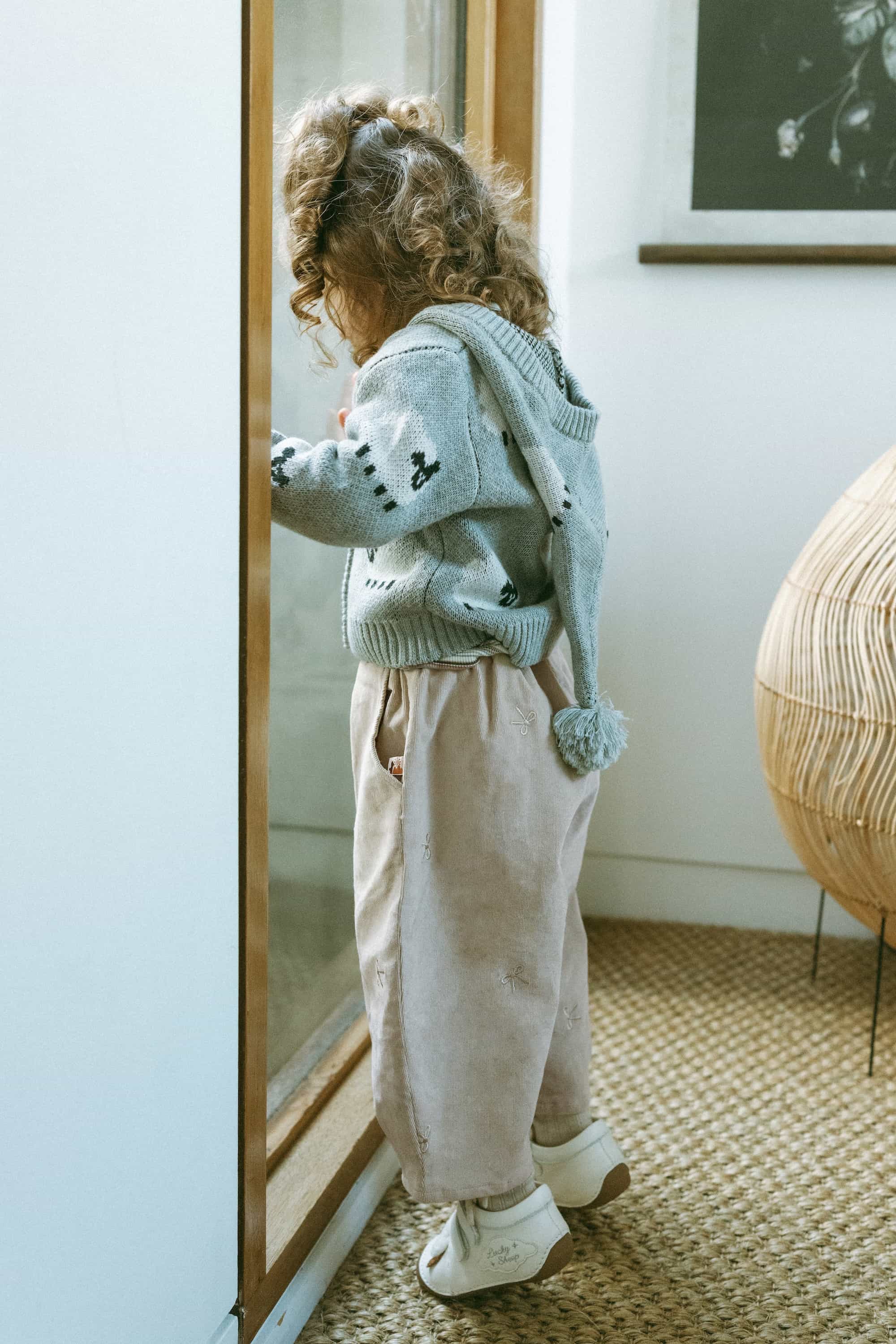 Embroidered Bow Balloon Pants Khaki - Model