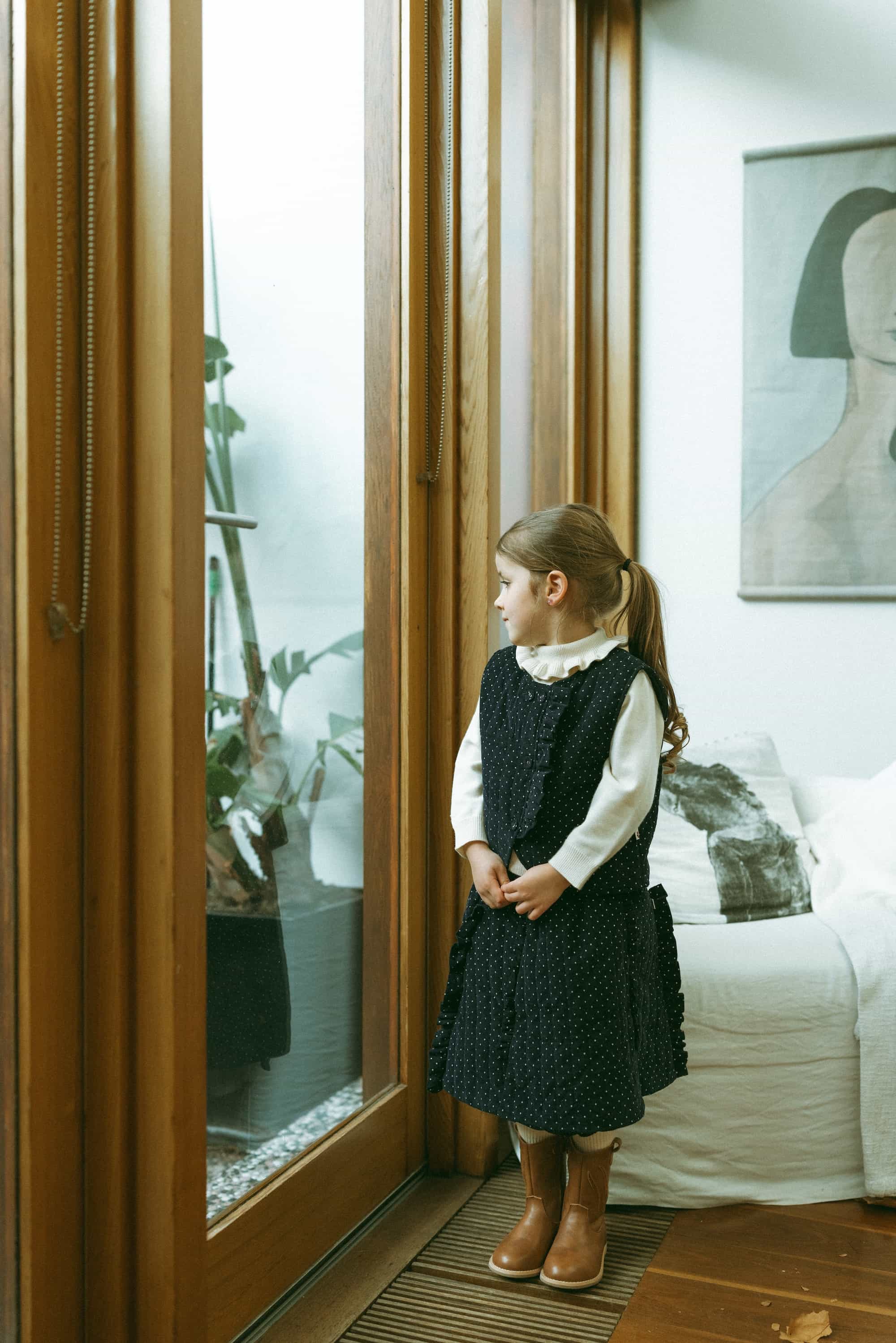 Polka Dot Corduroy Skirt Navy - Model