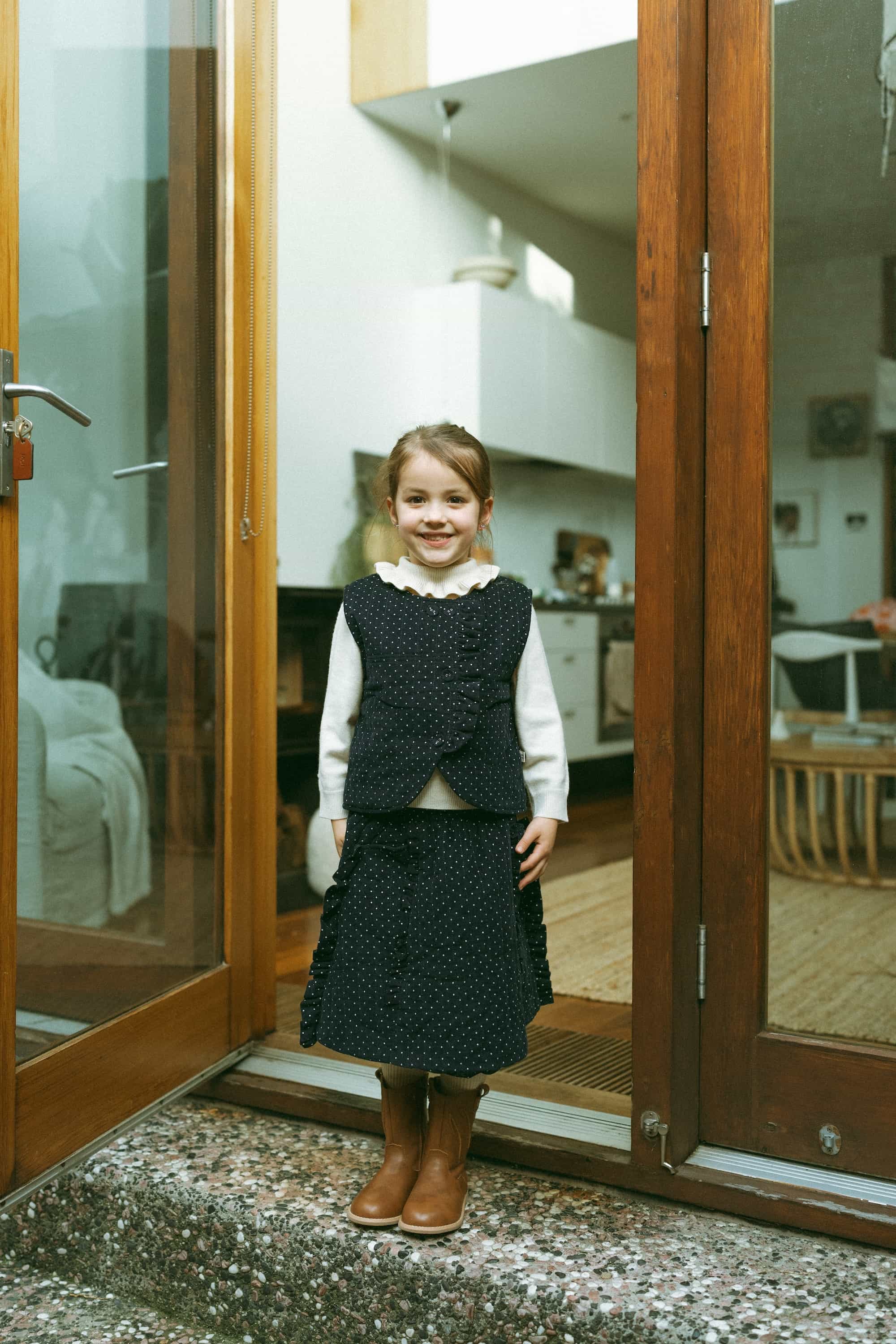 Polka Dot Corduroy Skirt Navy - Model