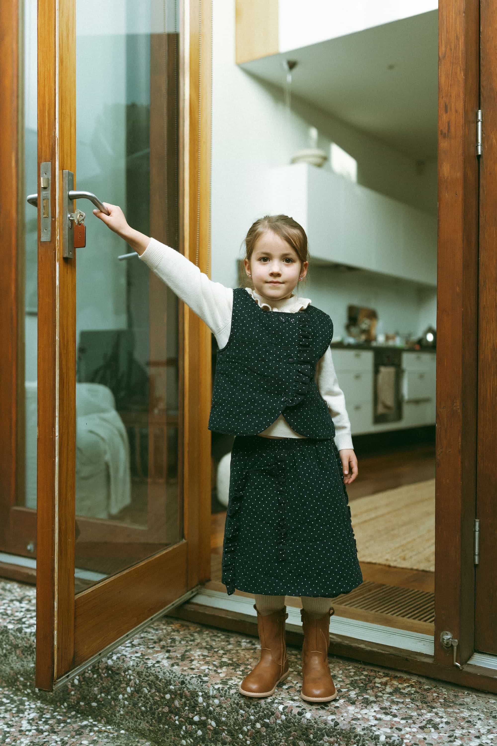 Polka Dot Corduroy Skirt Navy - Model