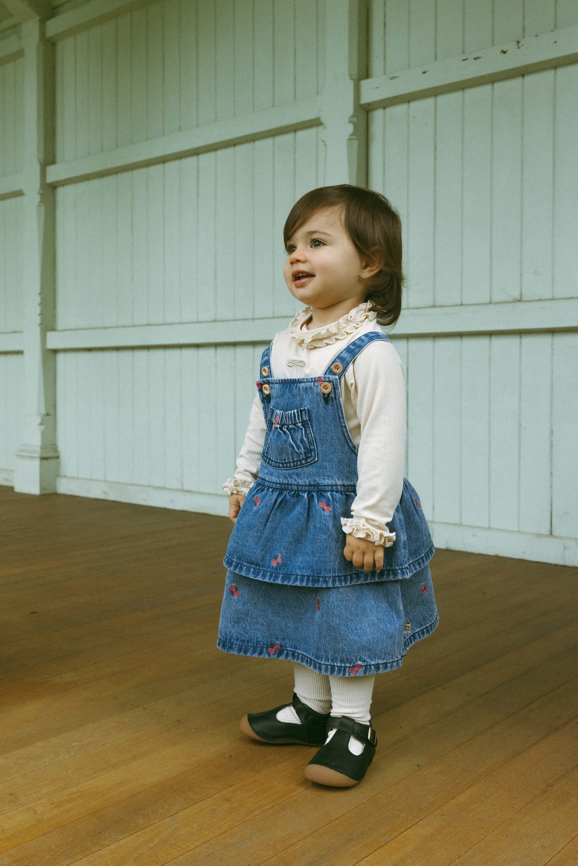 Bow Embroidered Denim Jumper Skirt Denim - Model