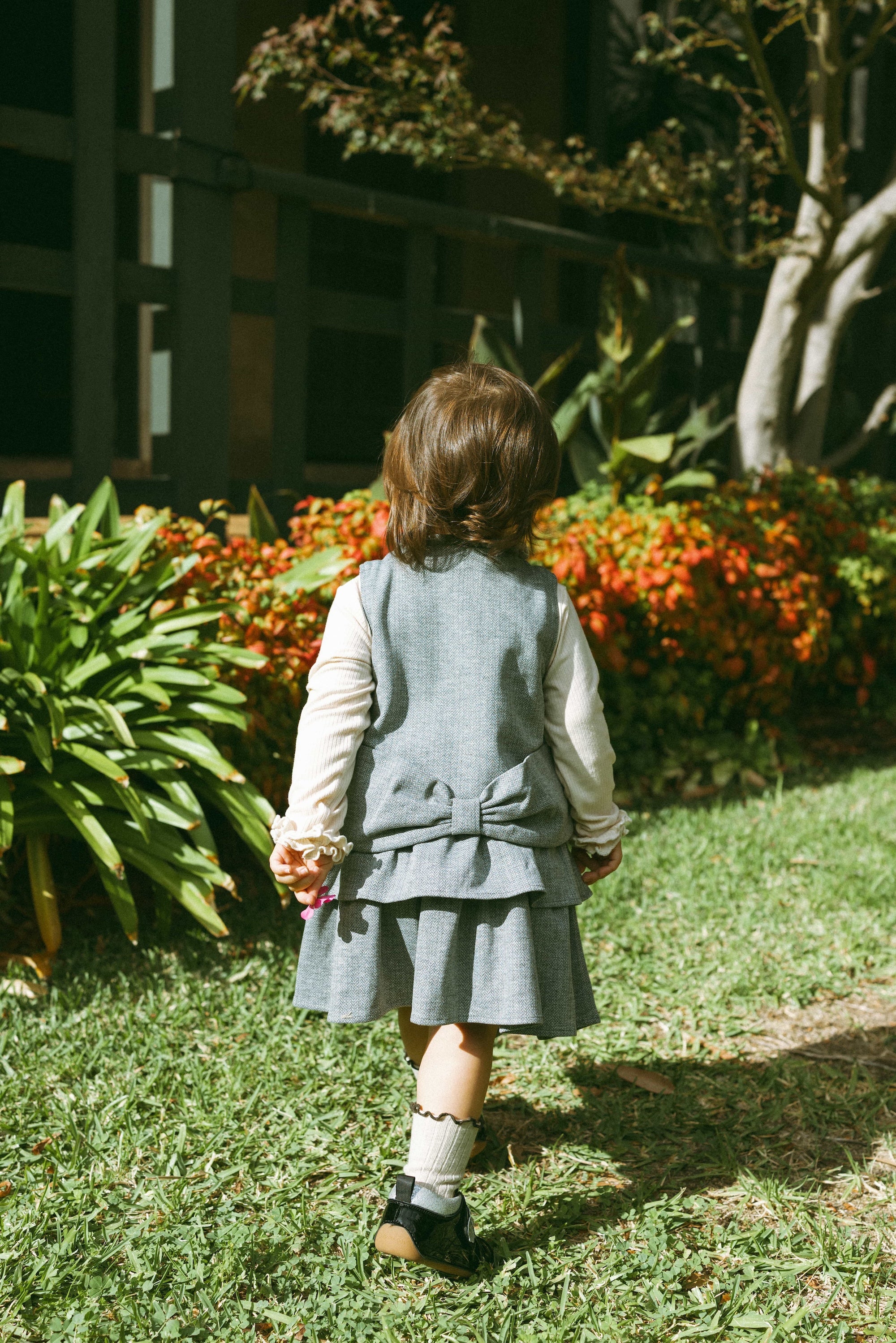Gray Herringbone Skirt Mid Gray - Model