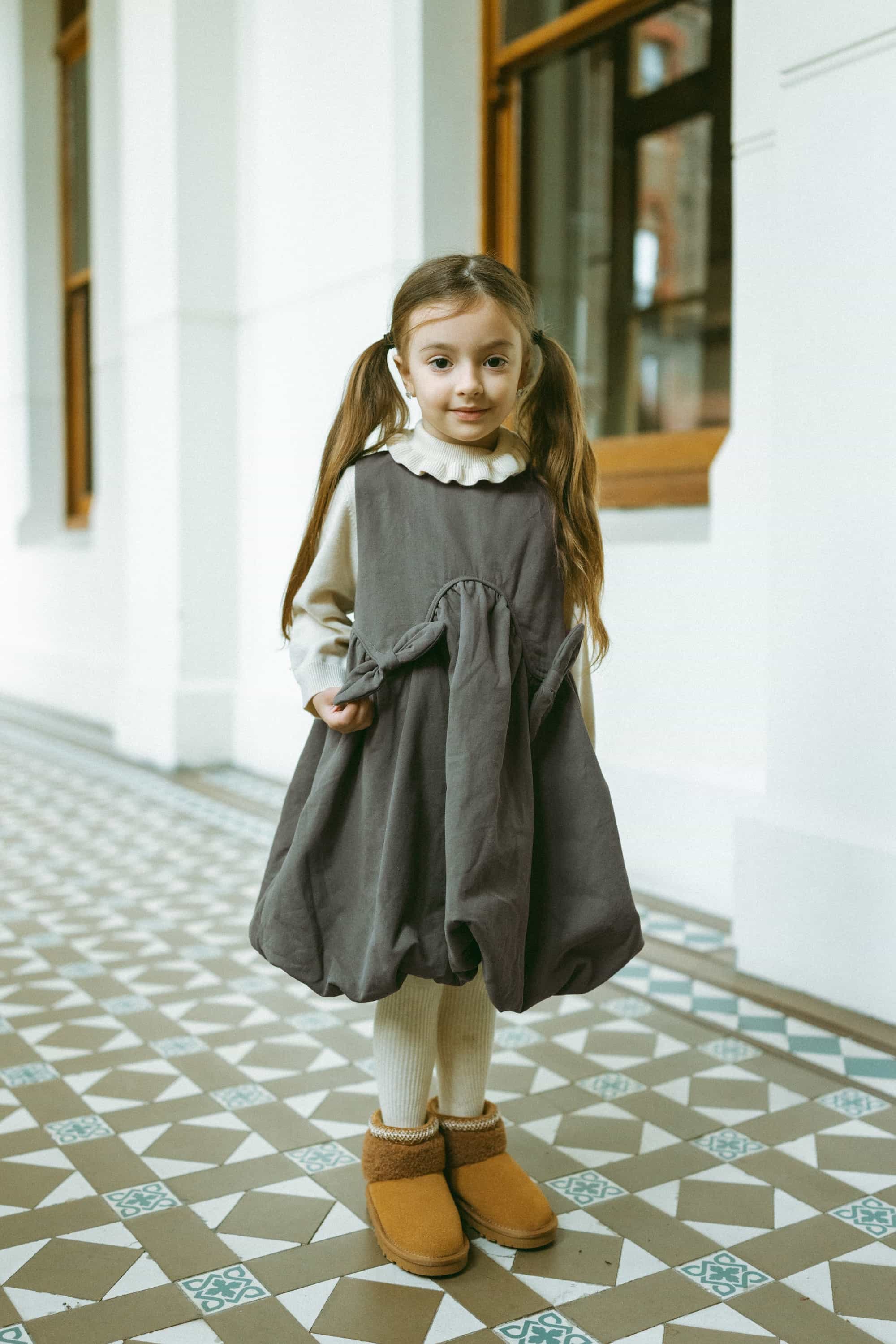 Quilted Puffy Bubble Dress Mist Grey - Model