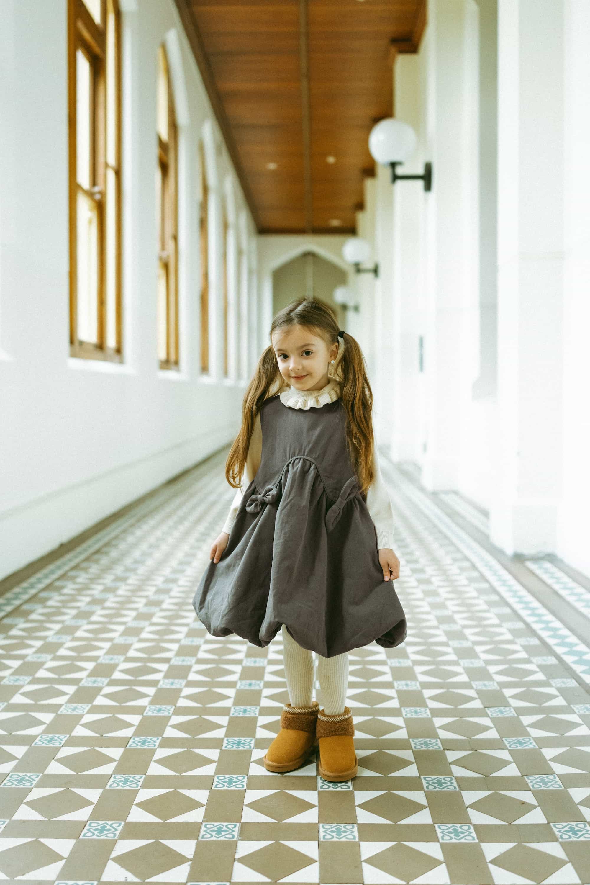 Quilted Puffy Bubble Dress Mist Grey - Model