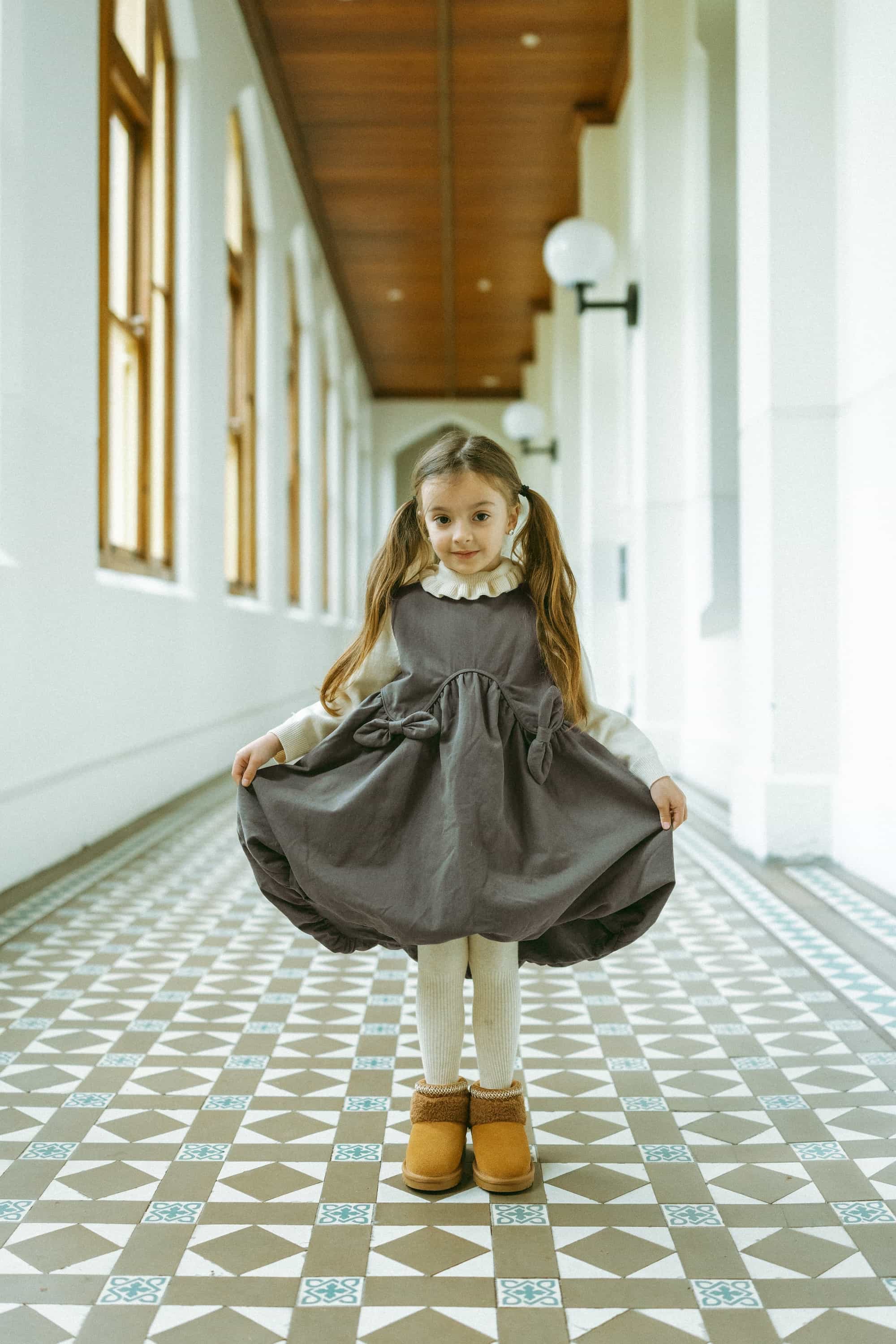 Quilted Puffy Bubble Dress Mist Grey - Model