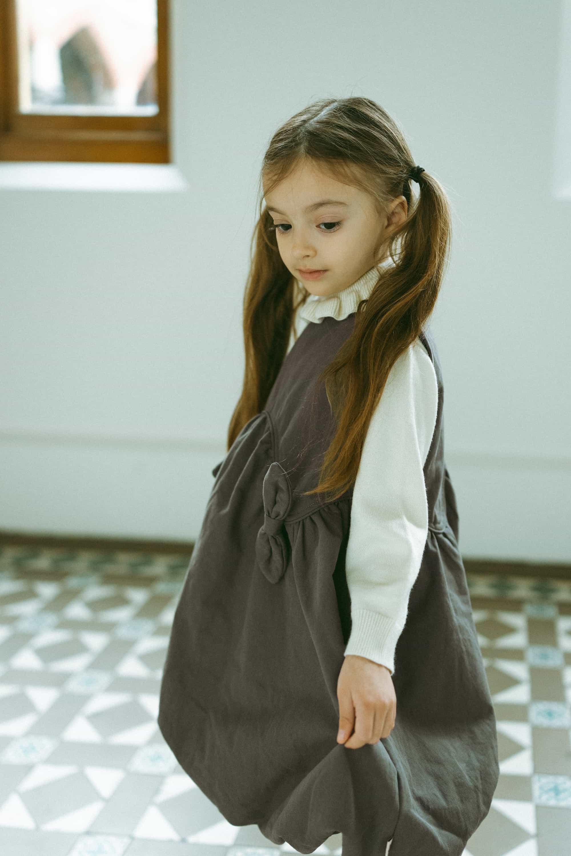 Quilted Puffy Bubble Dress Mist Grey - Model