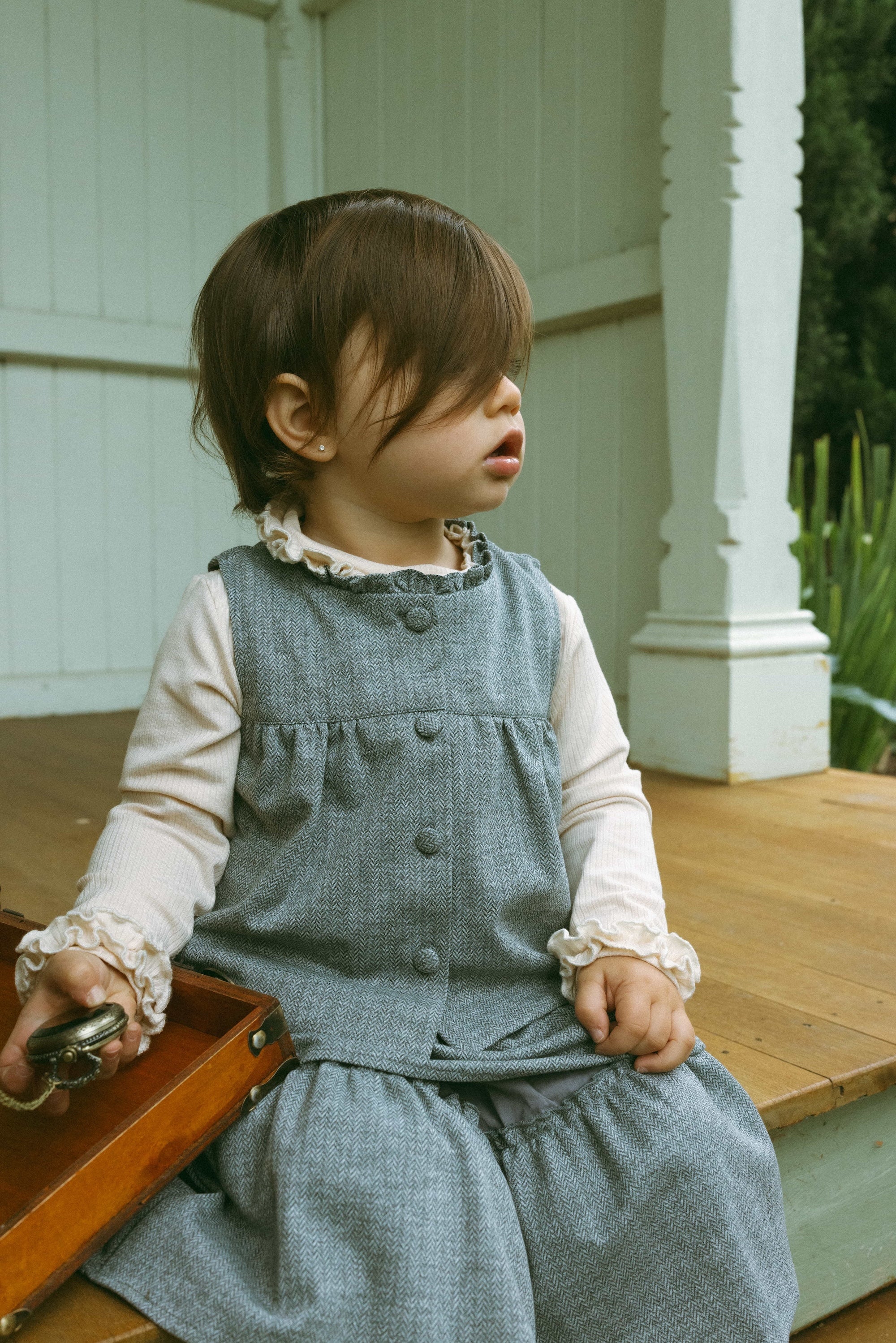 Gray Herringbone Vest Mid Gray - Model
