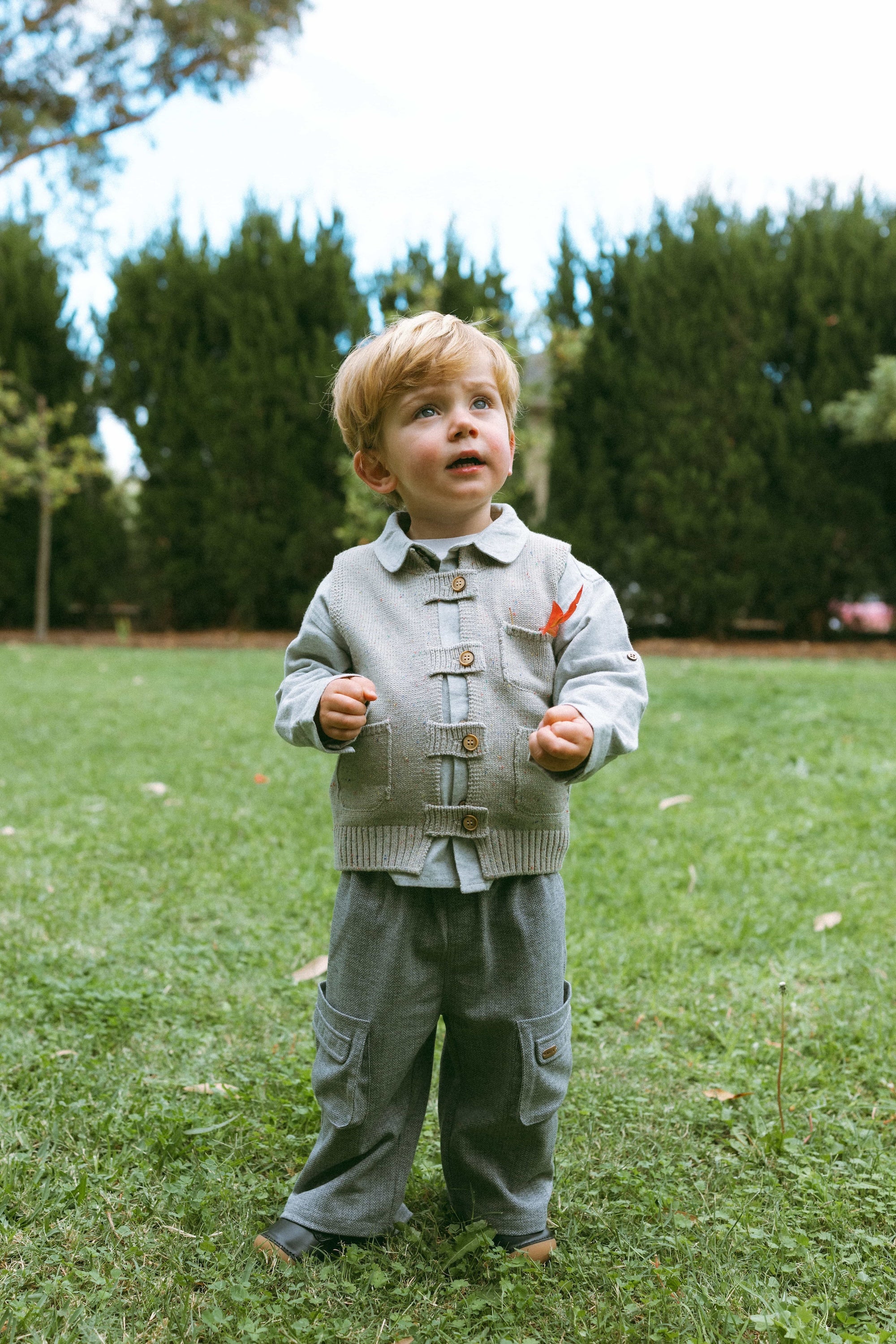 Gray Herringbone Pocket Pants Mid Gray - Model
