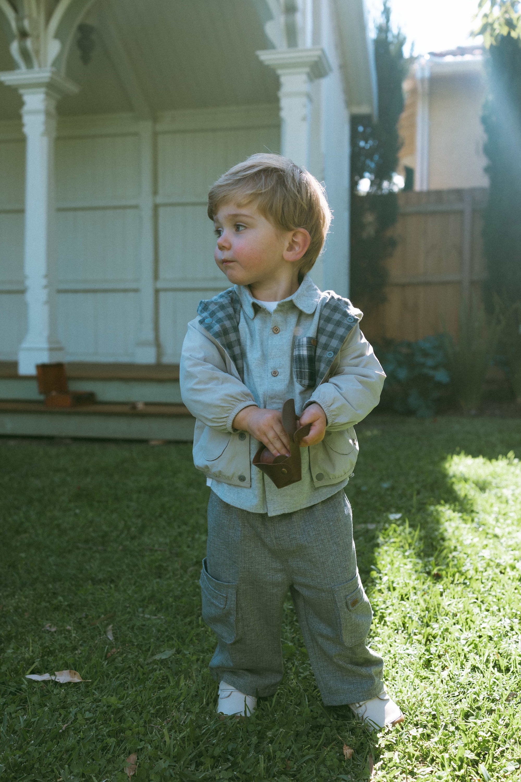 Gray Herringbone Pocket Pants Mid Gray - Model