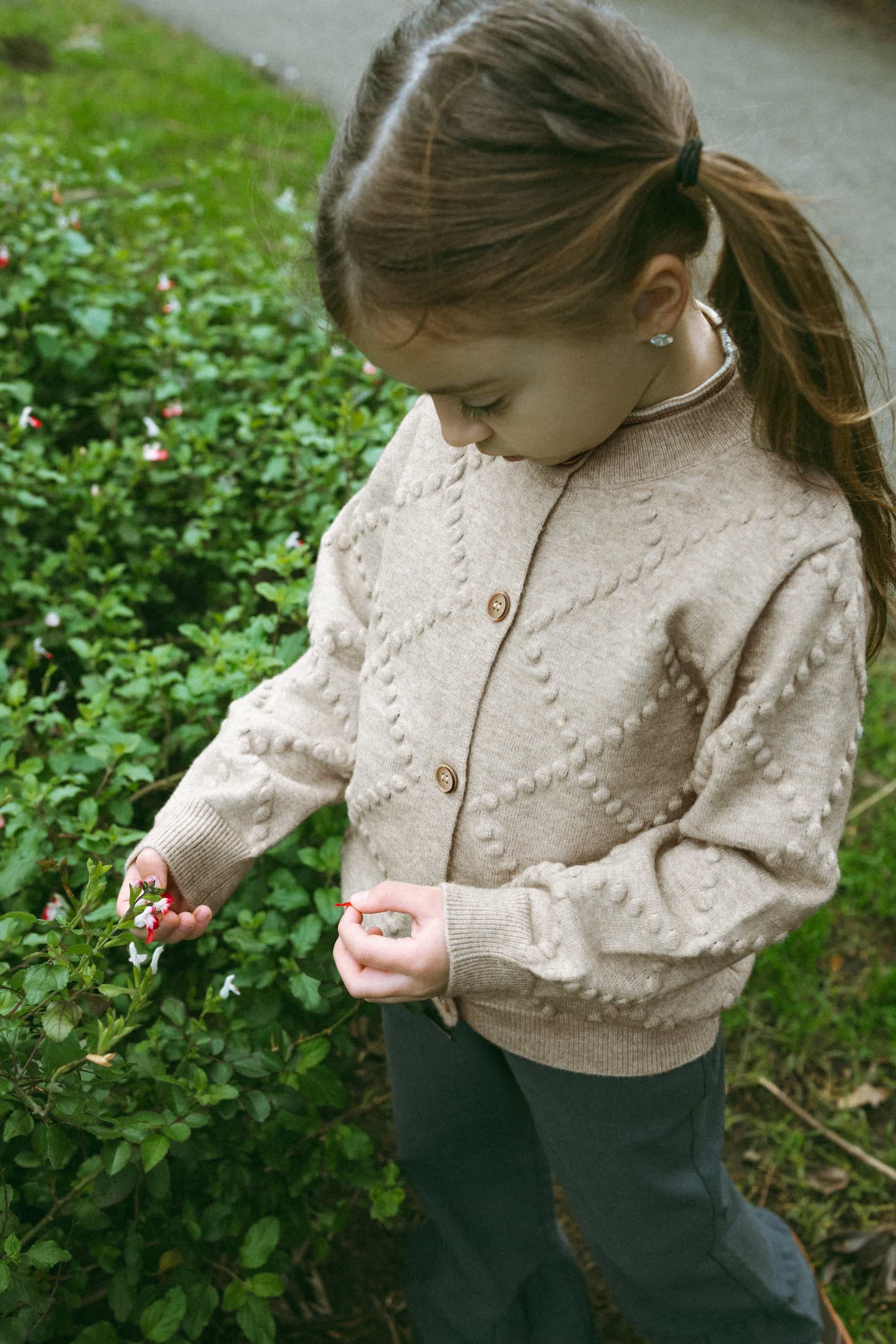 Argyle Dot Knit Cardigan Taupe - Model