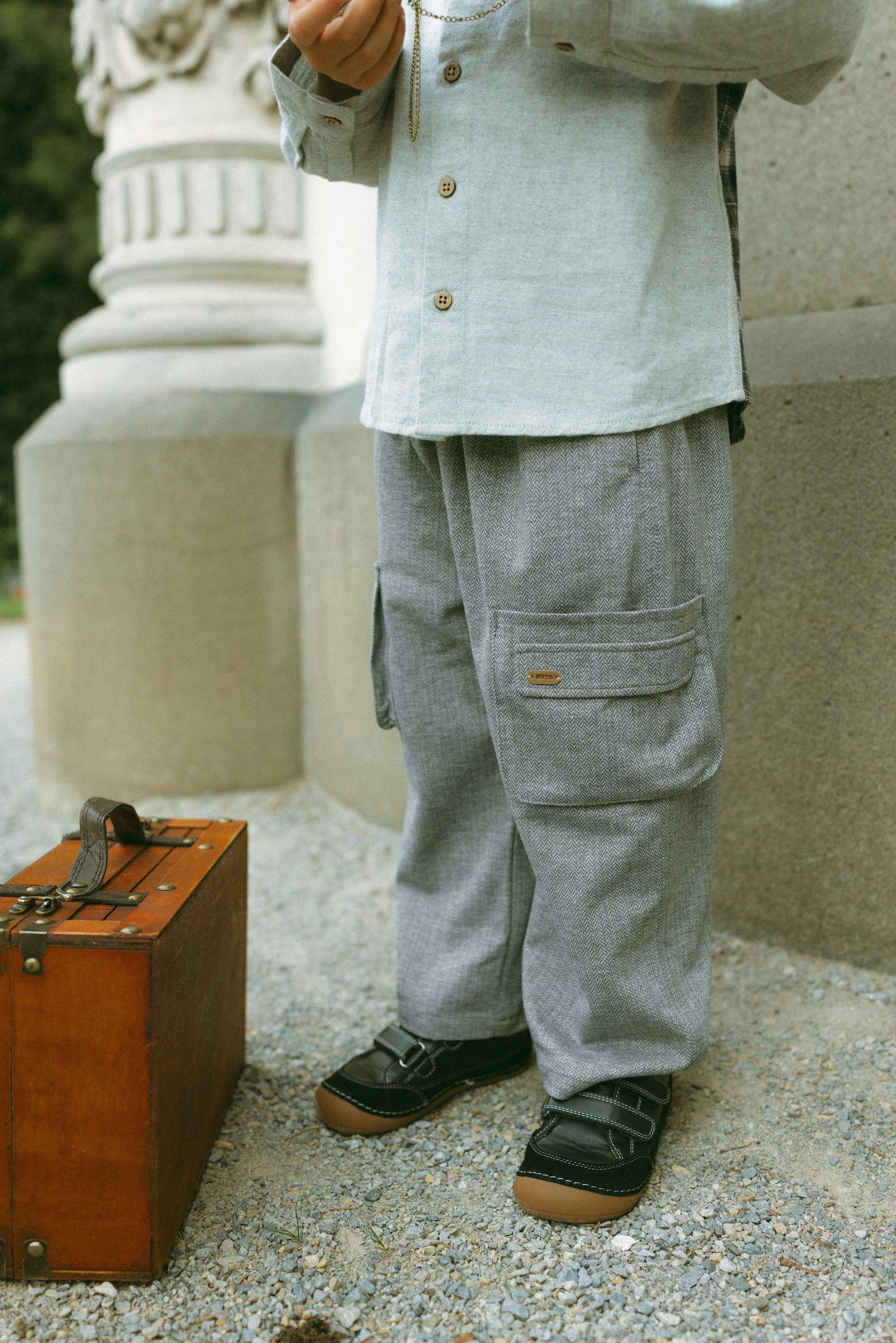 Gray Herringbone Pocket Pants Mid Gray - Model