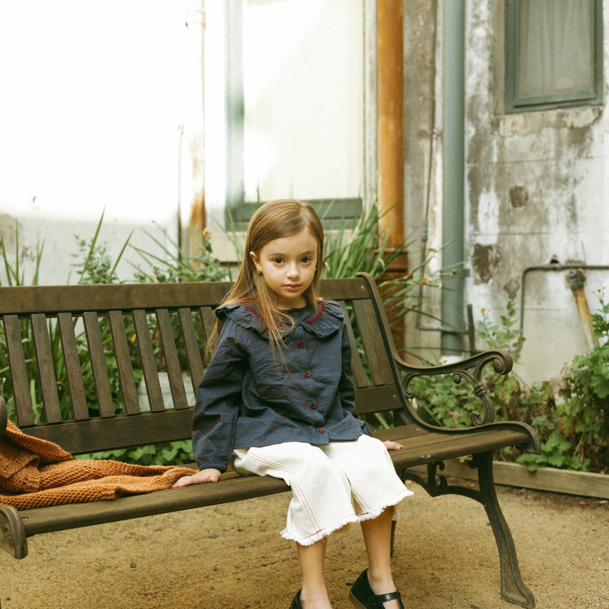 Twilight Gingham Blouse Navy - Model
