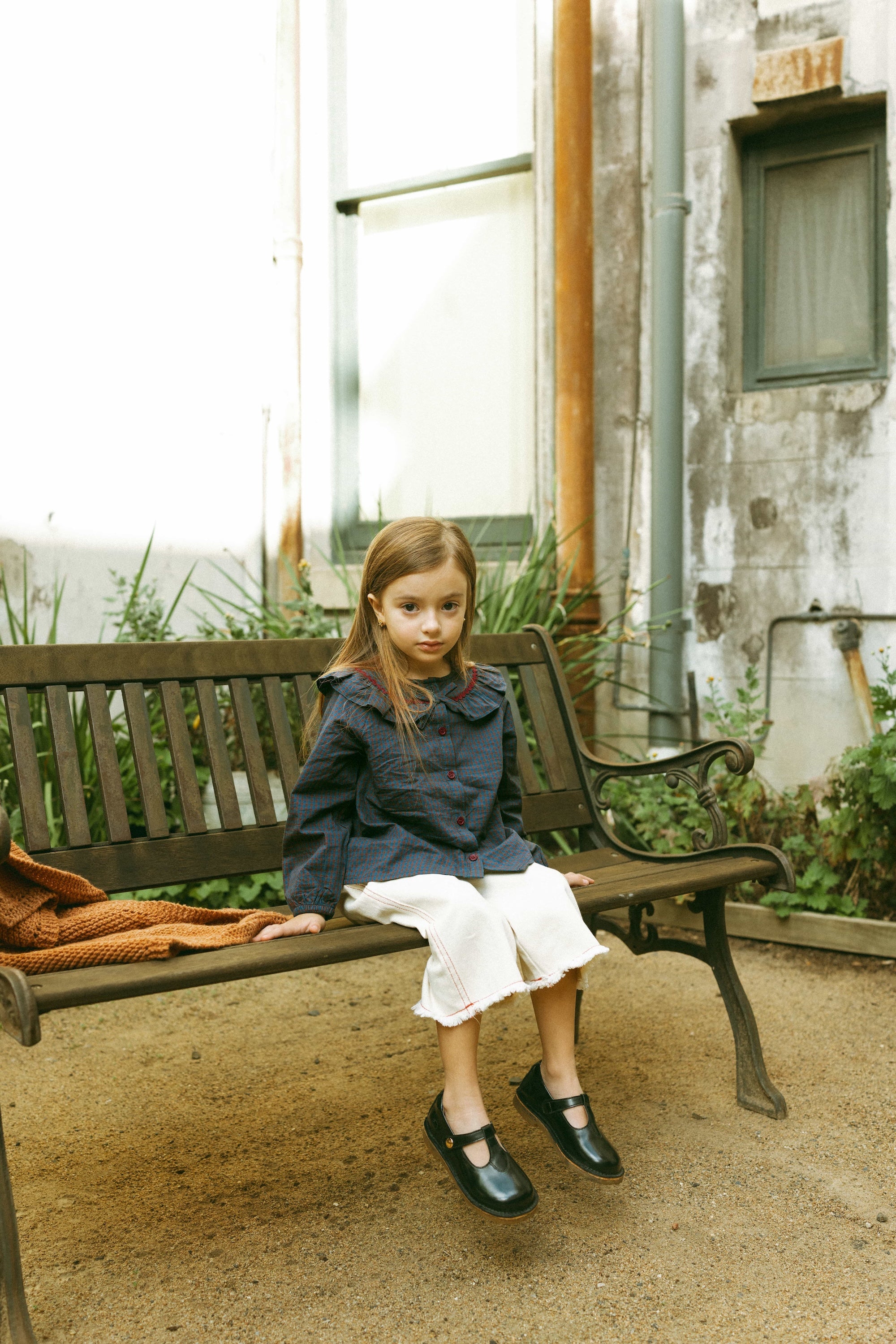 Twilight Gingham Blouse Navy - Model