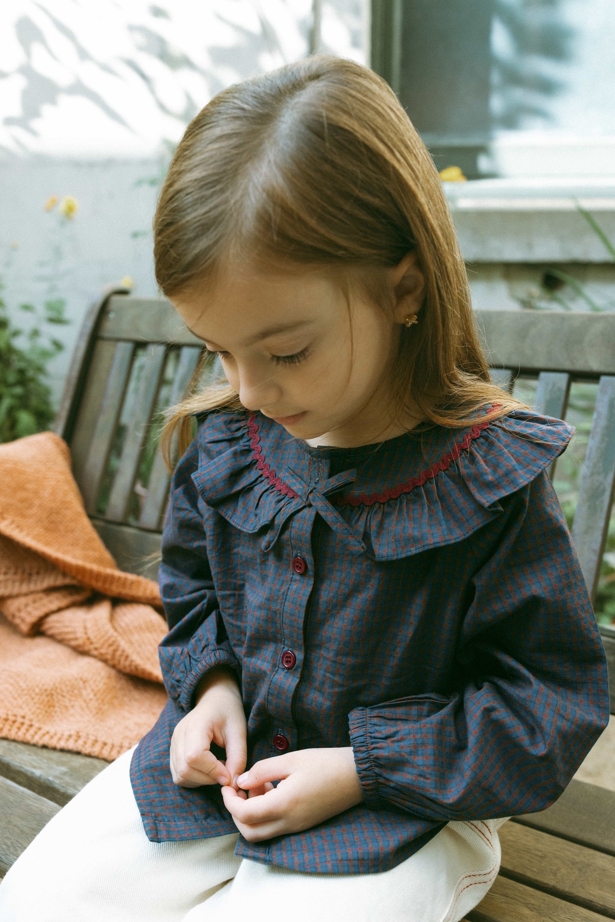 Twilight Gingham Blouse Navy - Model