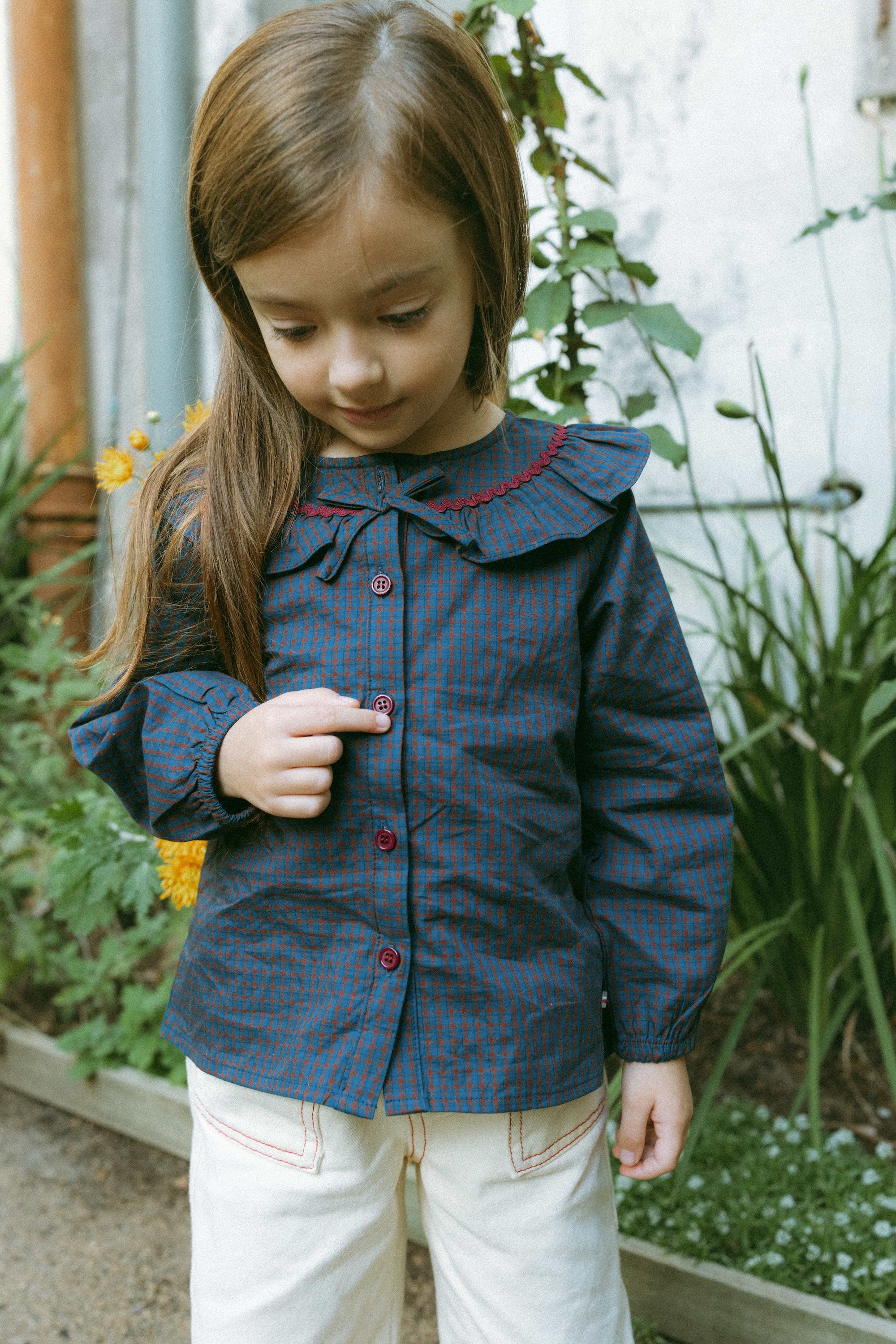 Twilight Gingham Blouse Navy - Model